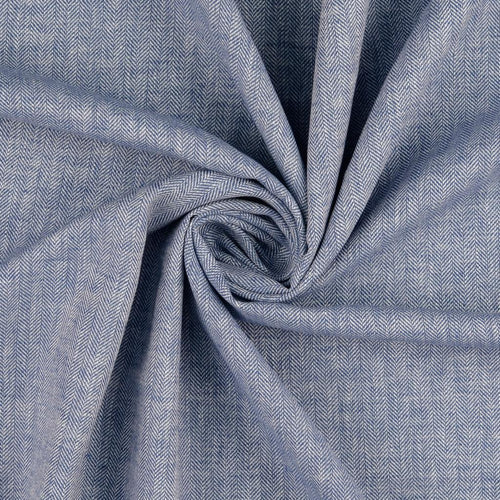 REMNANT 1.29 Metres - Chevron Blue Linen Cotton Twill