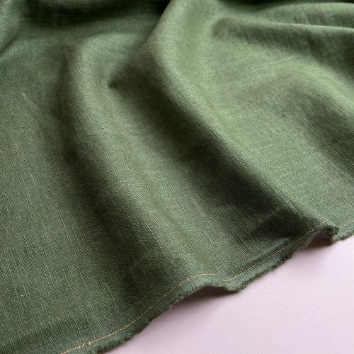 Breeze Khaki Green - Enzyme Washed Pure Linen Fabric