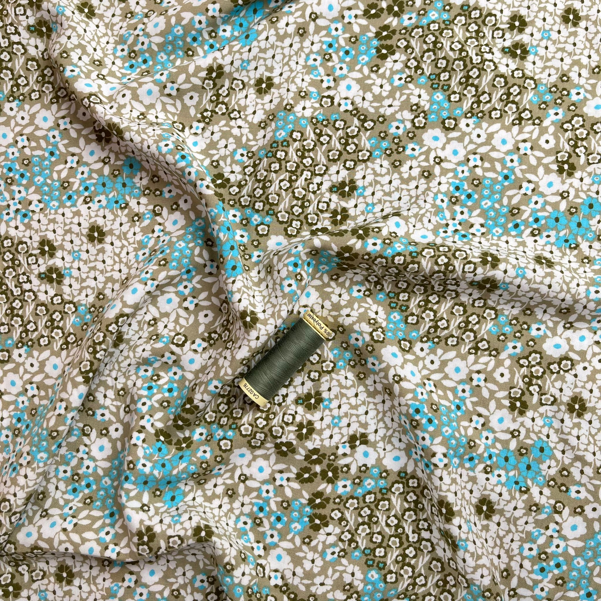 Ditsy Meadow Olive Viscose / Rayon Fabric