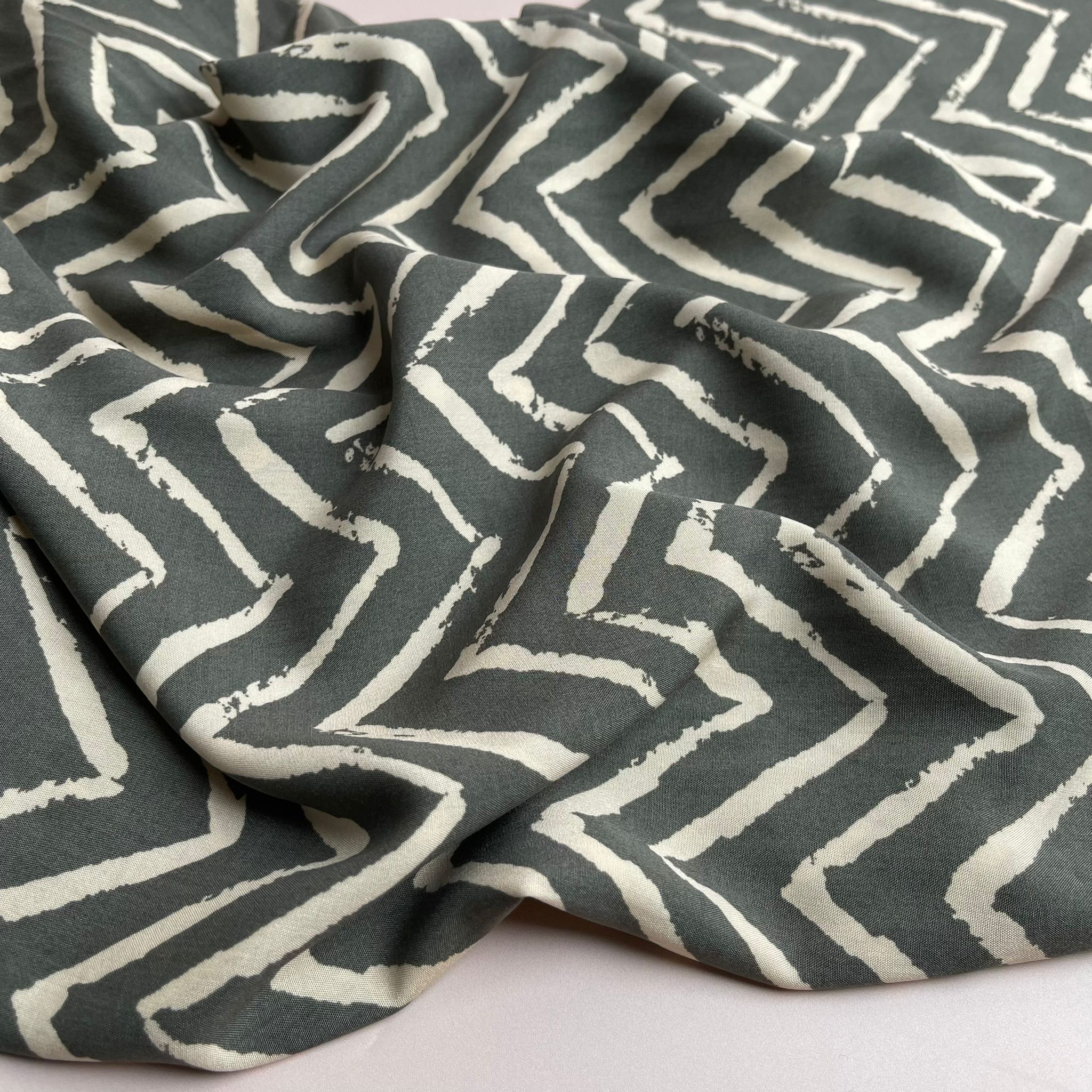 REMNANT 0.51 Metre - Khaki ZigZag Viscose Fabric – Lamazi Fabrics