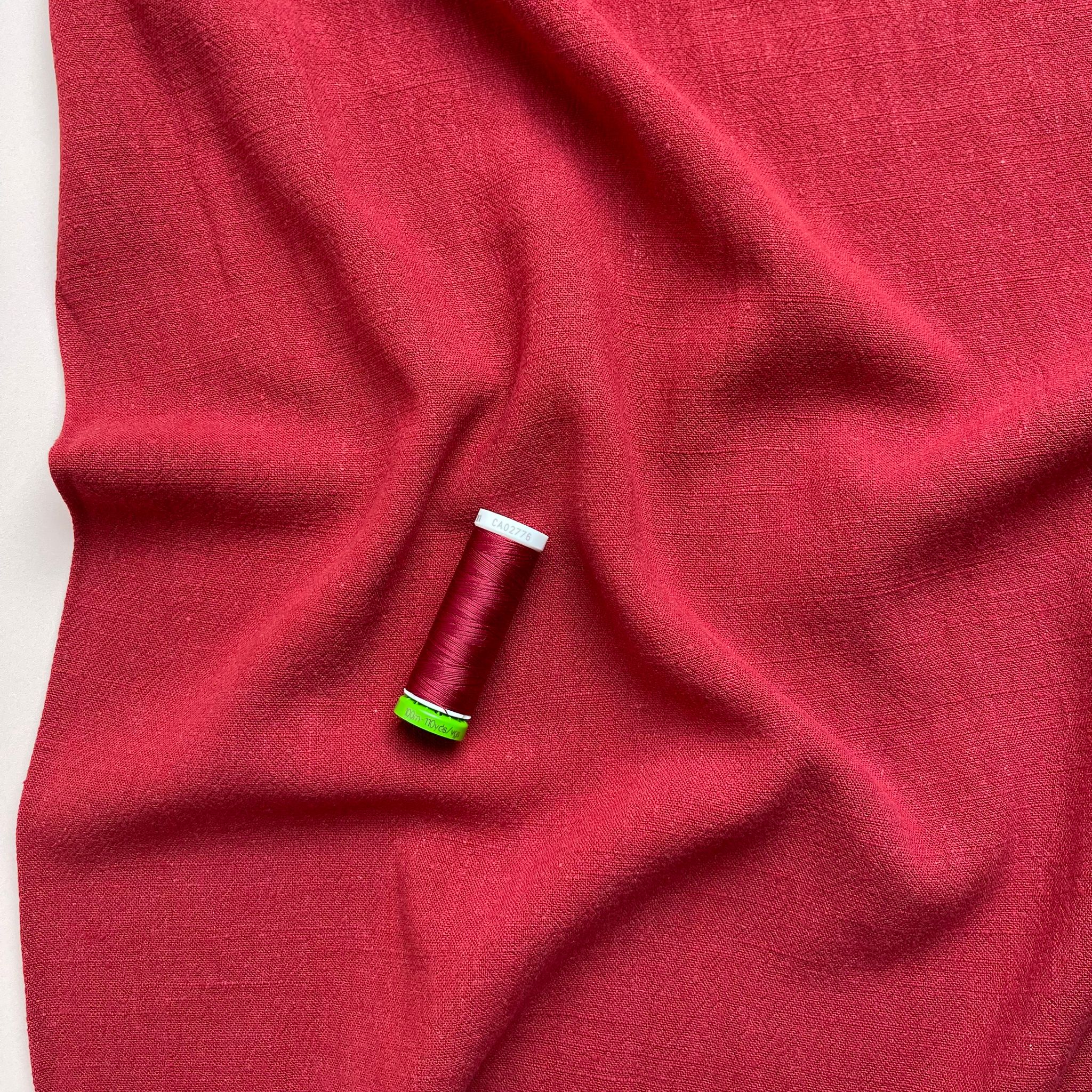 Flow Crimson Red Viscose Linen Blend Dress Fabric