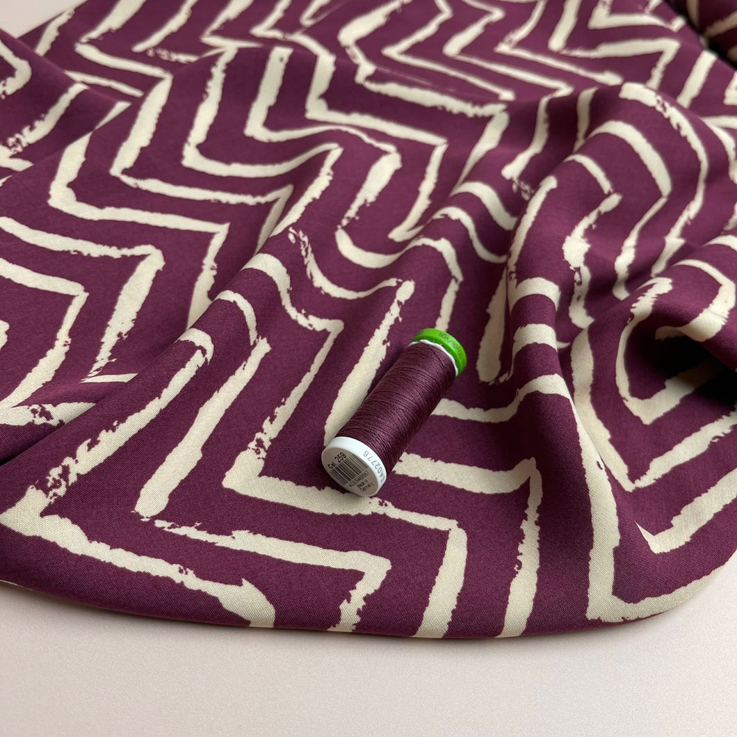 Deep Purple ZigZag Viscose Fabric