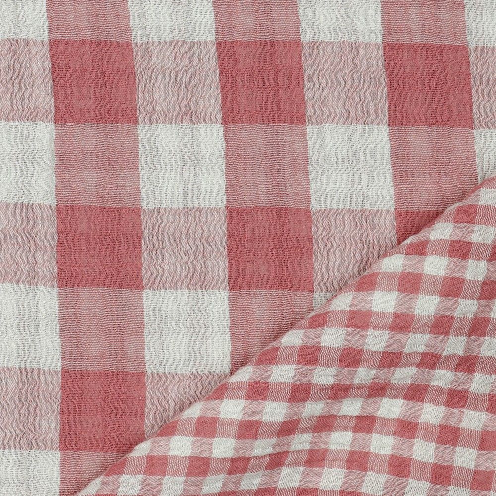 Reversible Gingham Cotton Double Gauze in Old Rose