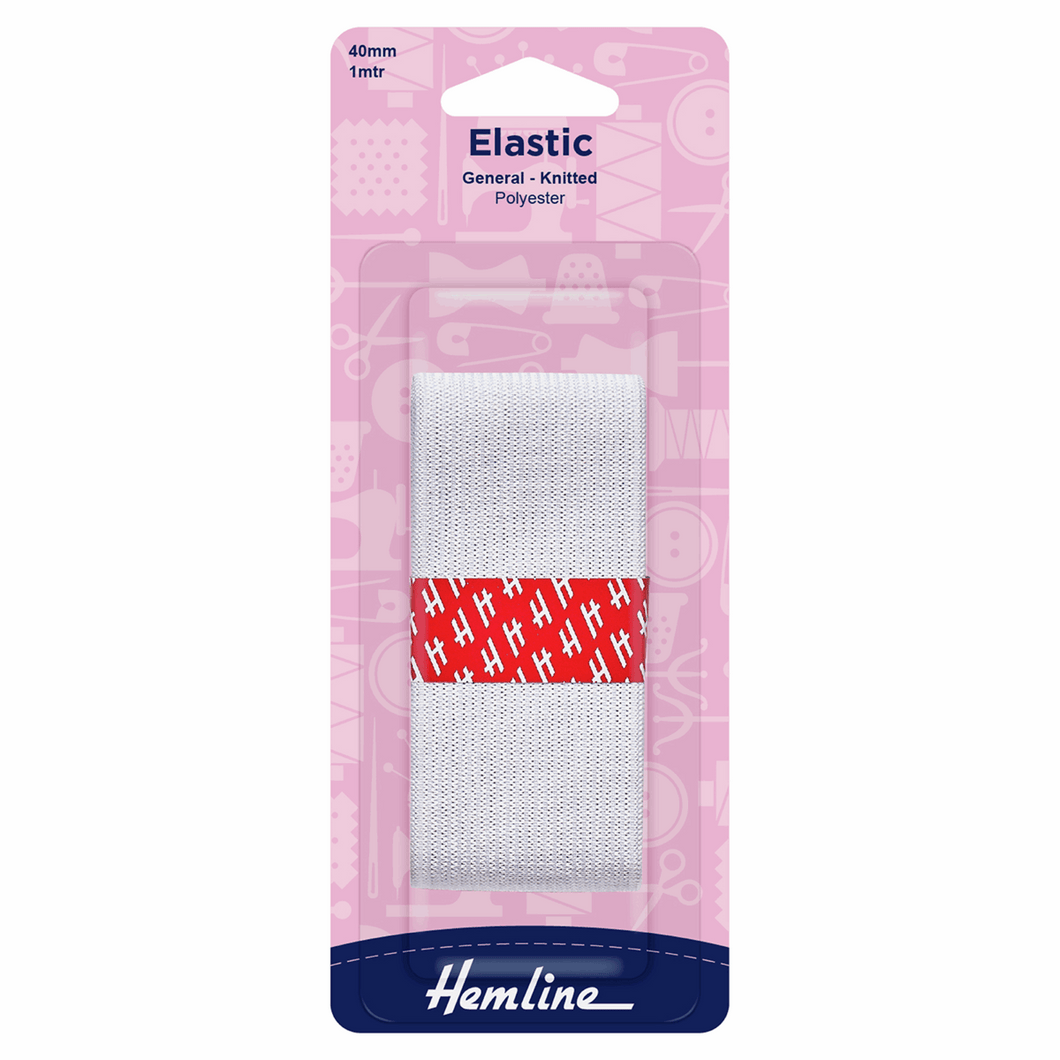 Hemline Elastic - Knitted : 1m x 40mm - White