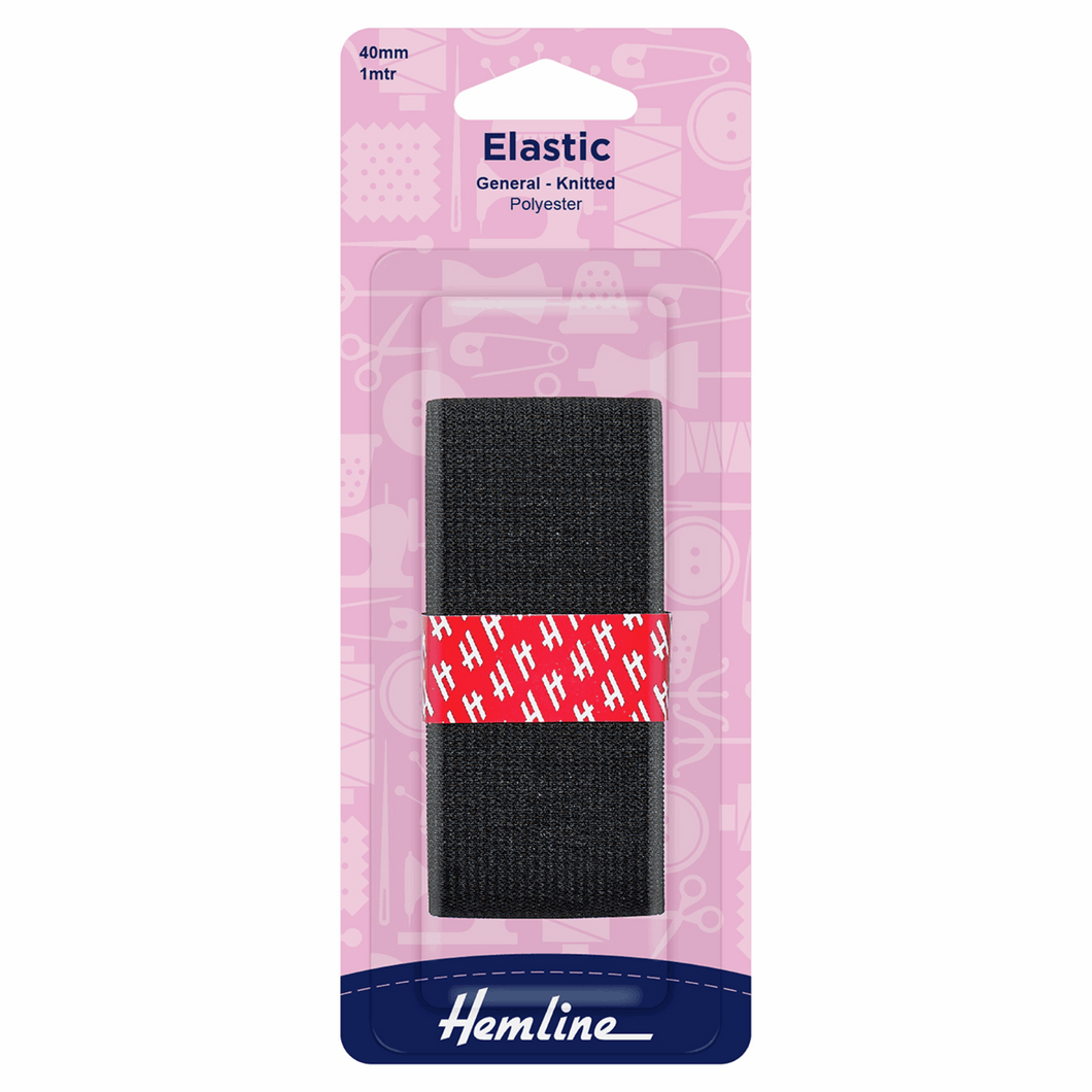 Hemline Elastic - Knitted : 1m x 40mm - Black