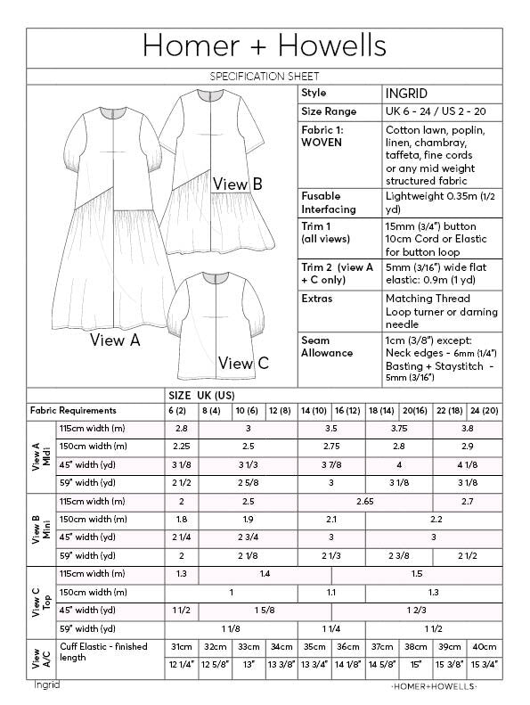 Homer + Howells - Ingrid Dress and Top Sewing Pattern