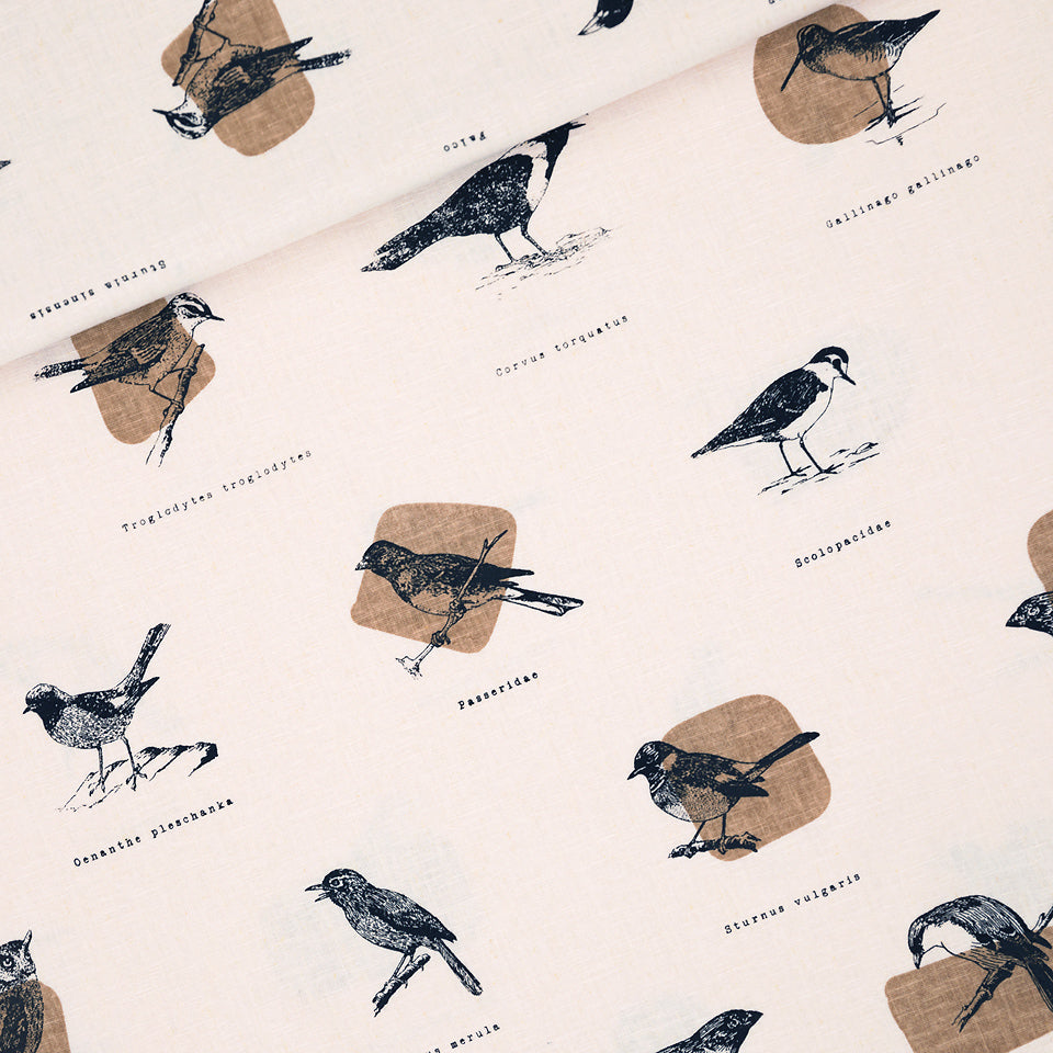 See You At Six - Ornithology Slightly Beige Linen Viscose Fabric