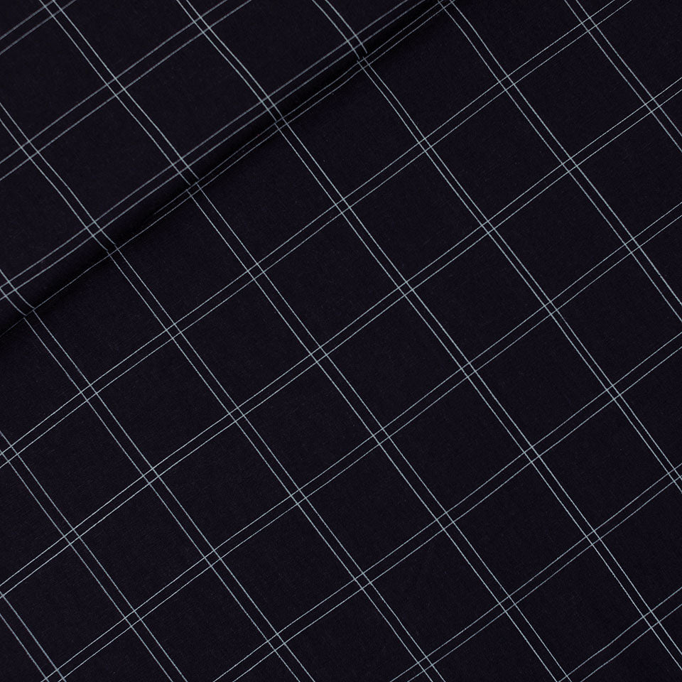 REMNANT 0.4 Metre - See You At Six - Double Grid Black Linen Viscose Fabric