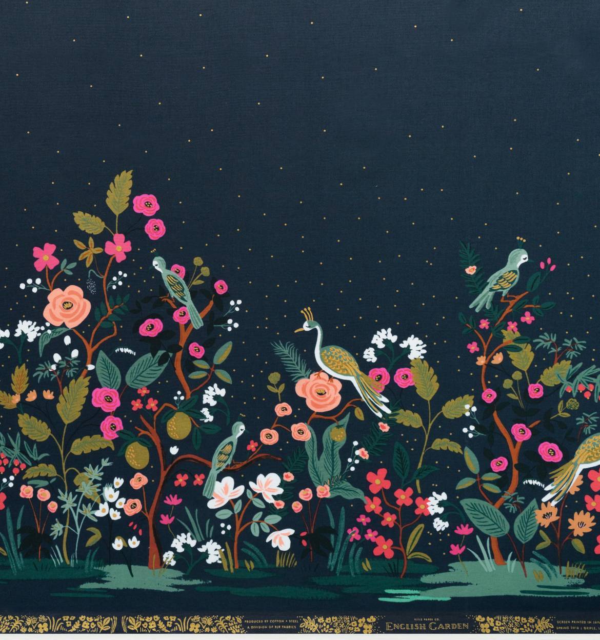 Rifle Paper Co - Growing Garden Navy Cotton Border Print with Metallic Gold