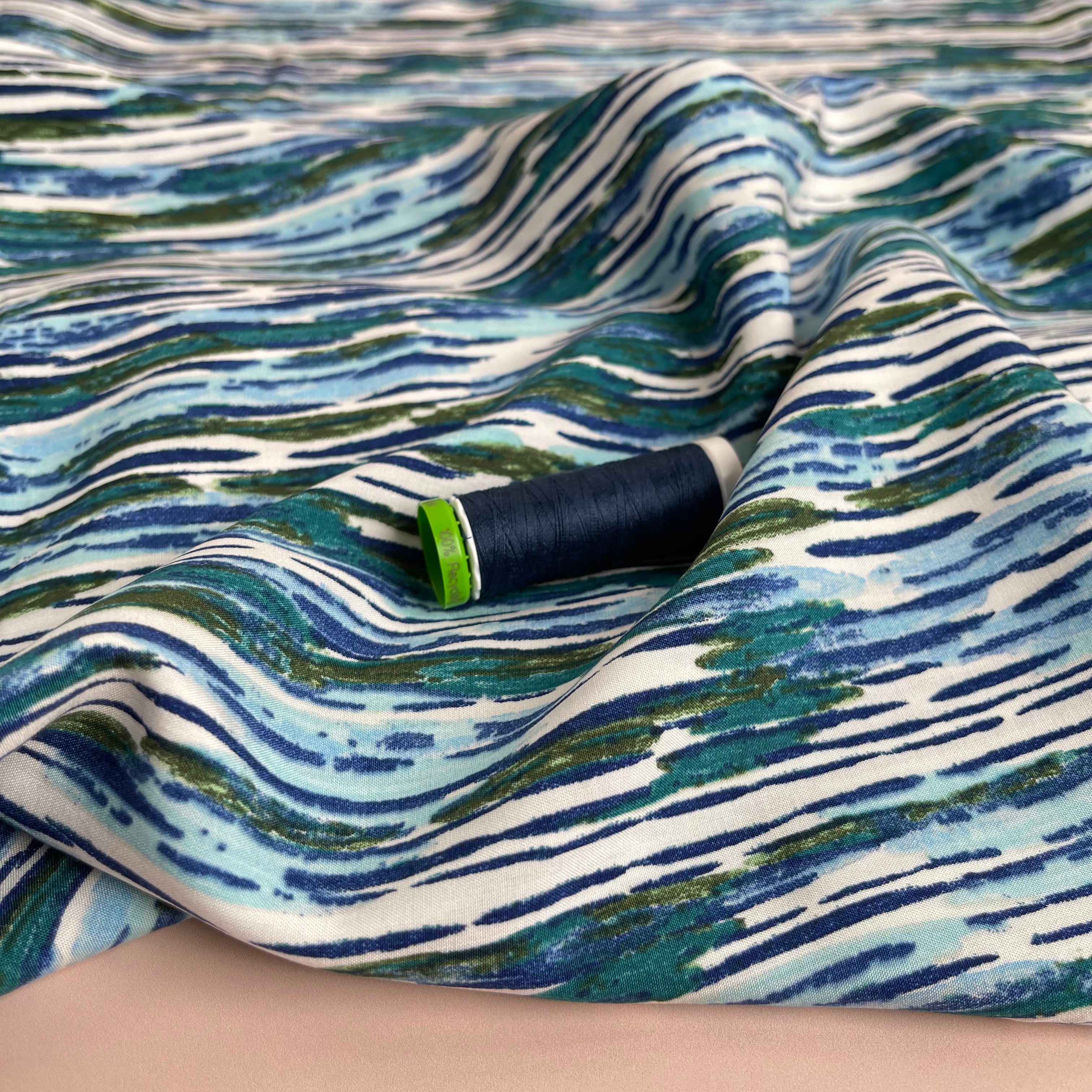 Zoe in Blue Viscose Poplin Fabric