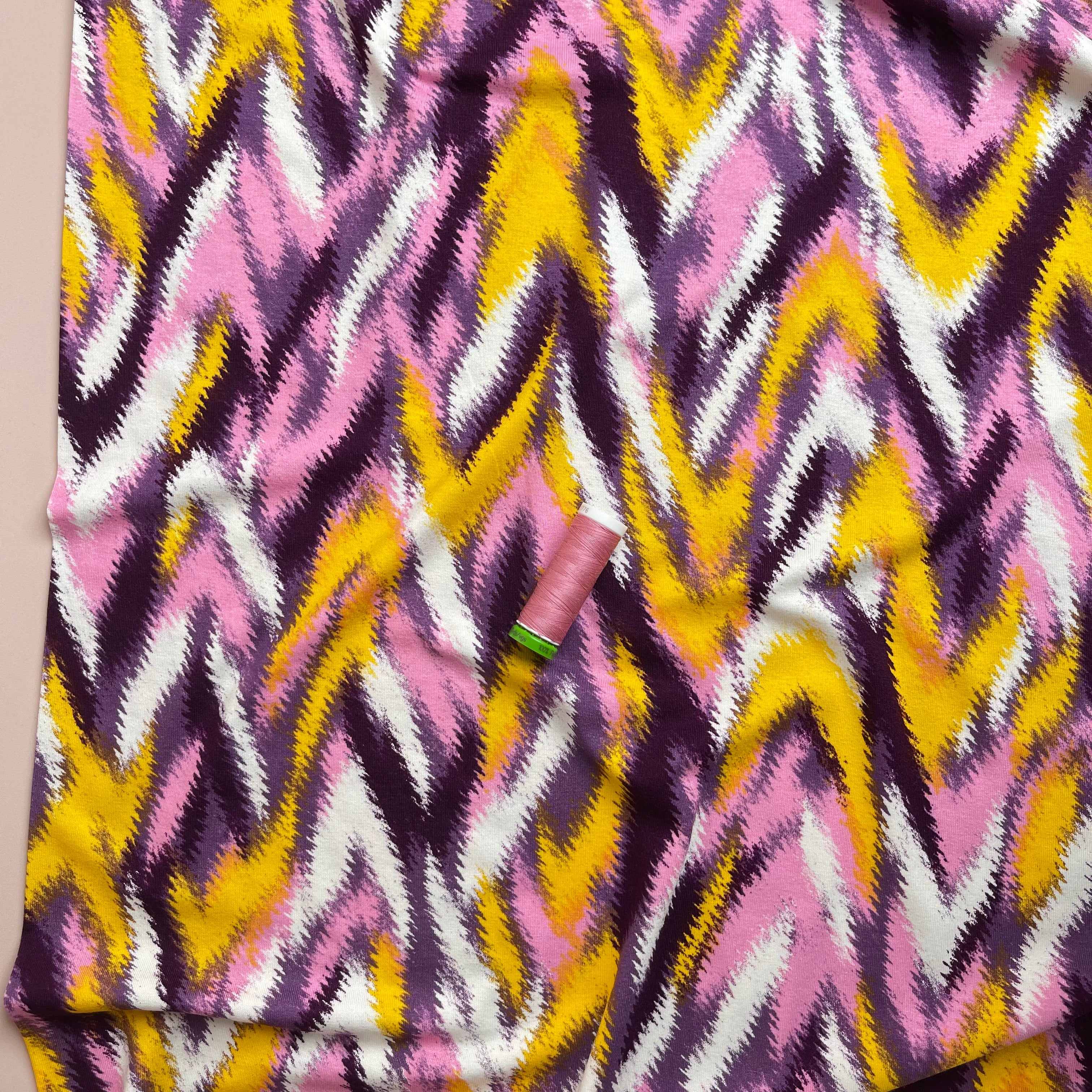 Painted Chevrons Purple & Yellow Viscose Jersey Fabric