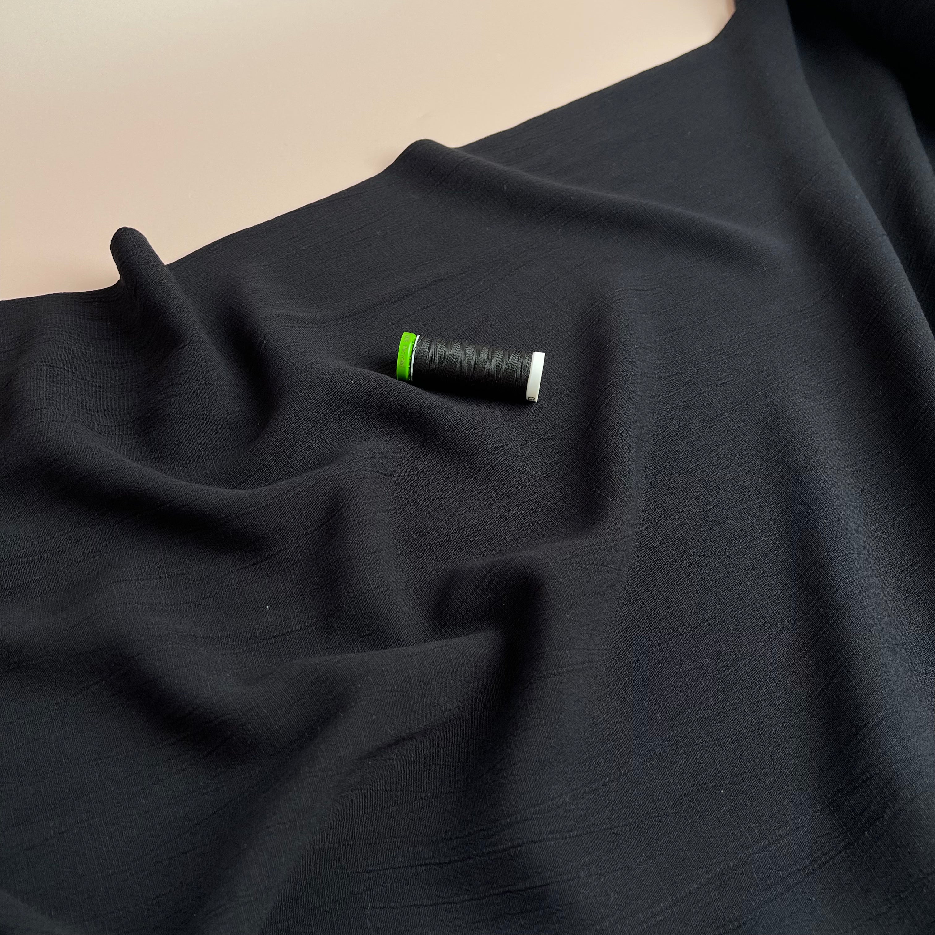 REMNANT 0.52 Metre - Crinkle Viscose Linen Blend Fabric in Black