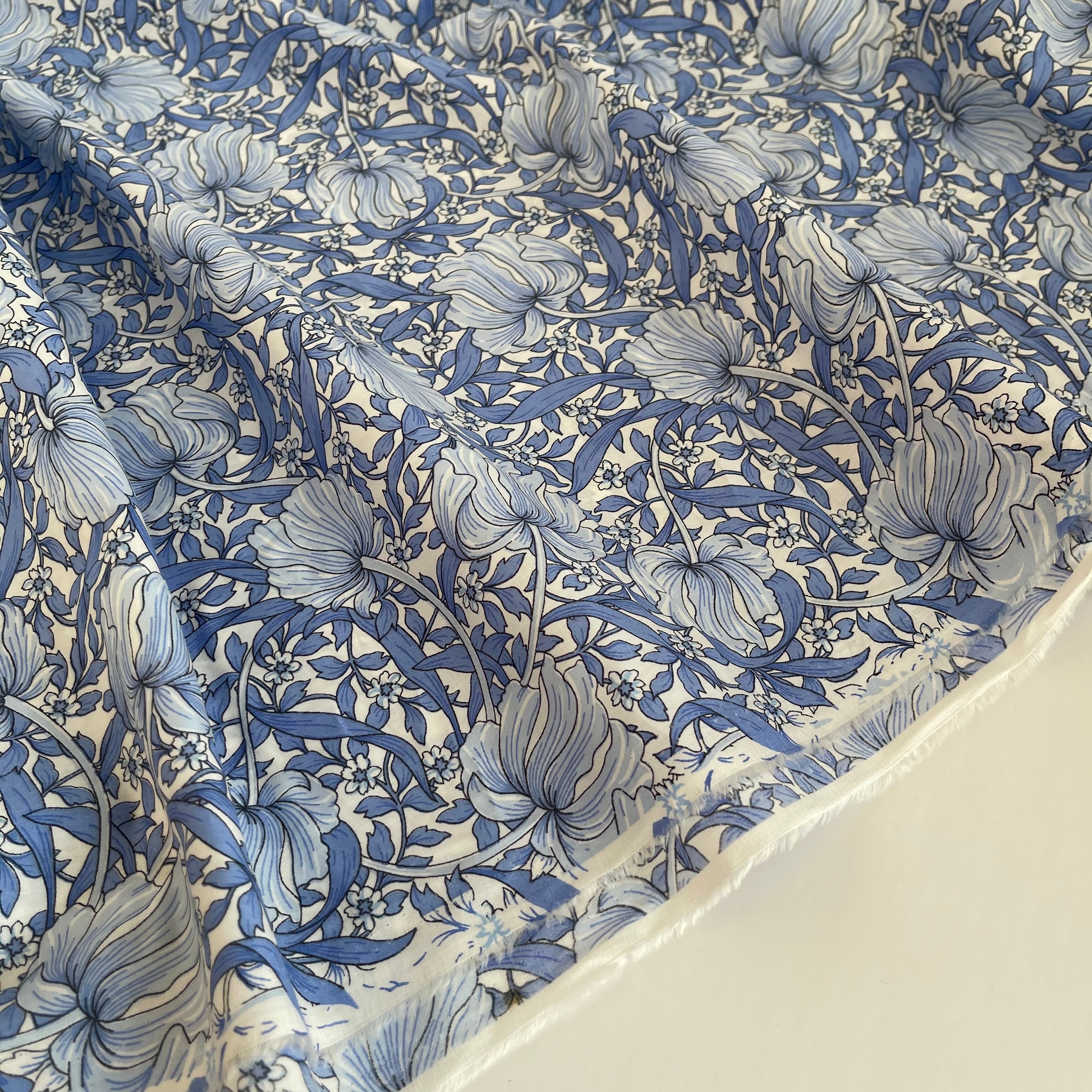 Morris Large Blue Cotton Lawn Fabric