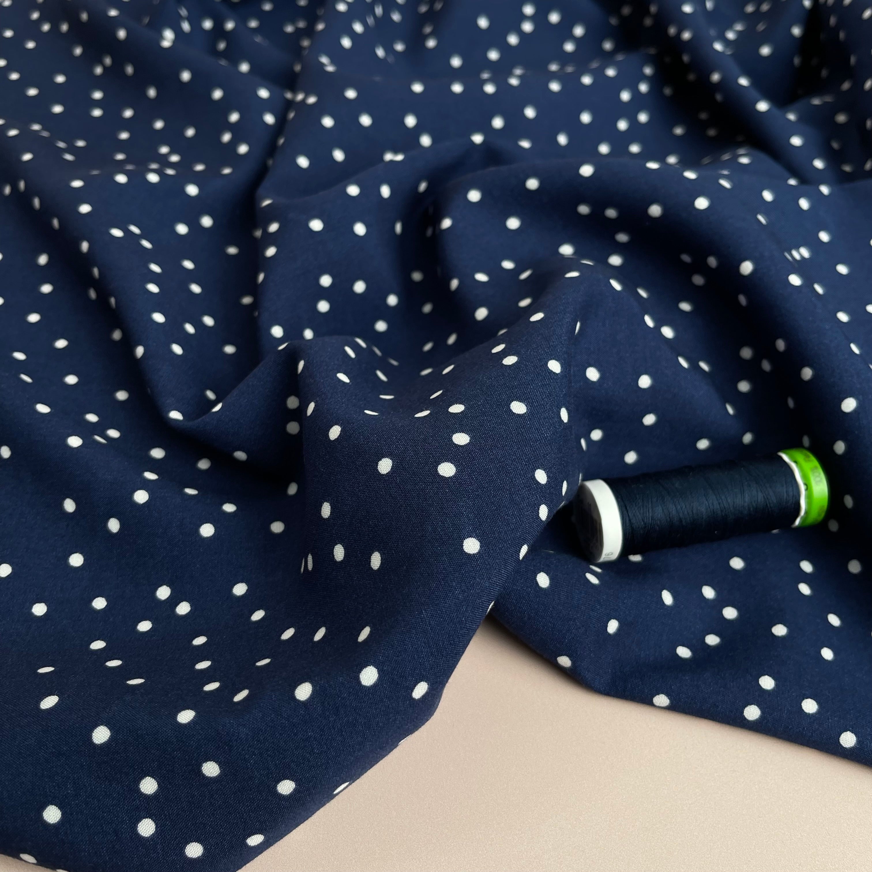 Snow Dots Navy Viscose Fabric