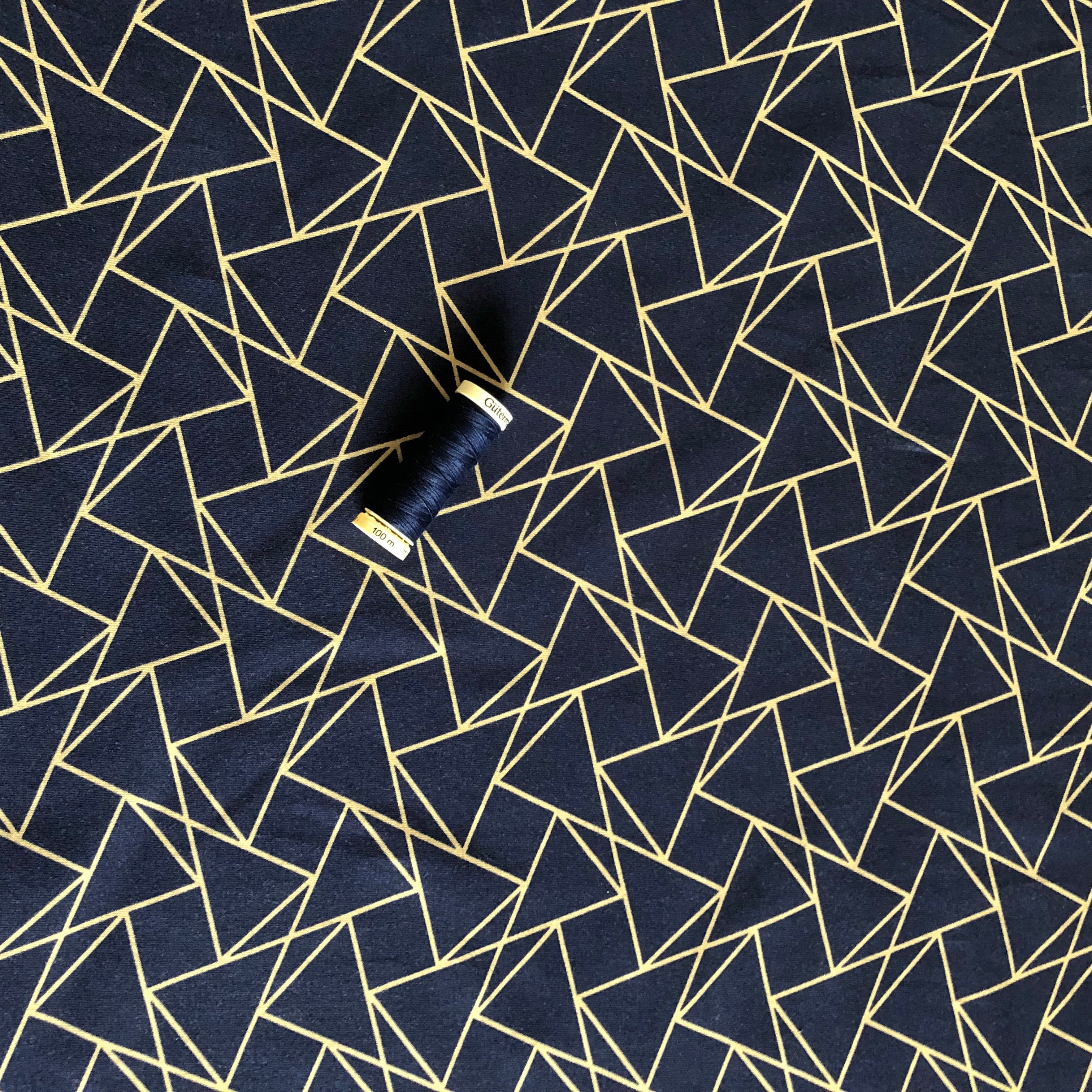 REMNANT 0.35 metre - Kaleidoscope Navy and Gold - Cotton Jersey