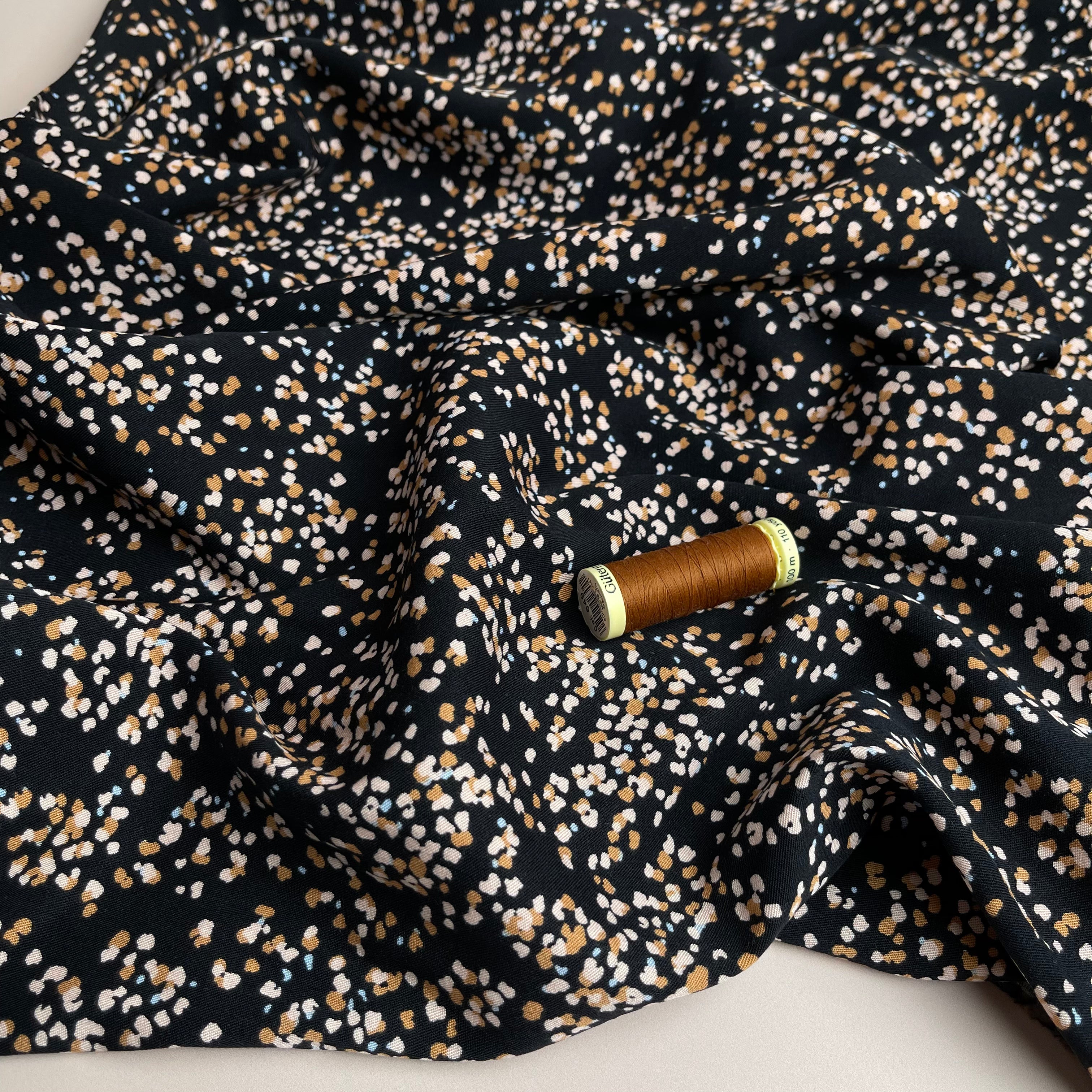 Rosella Speckles Black Stretch Viscose Twill Fabric