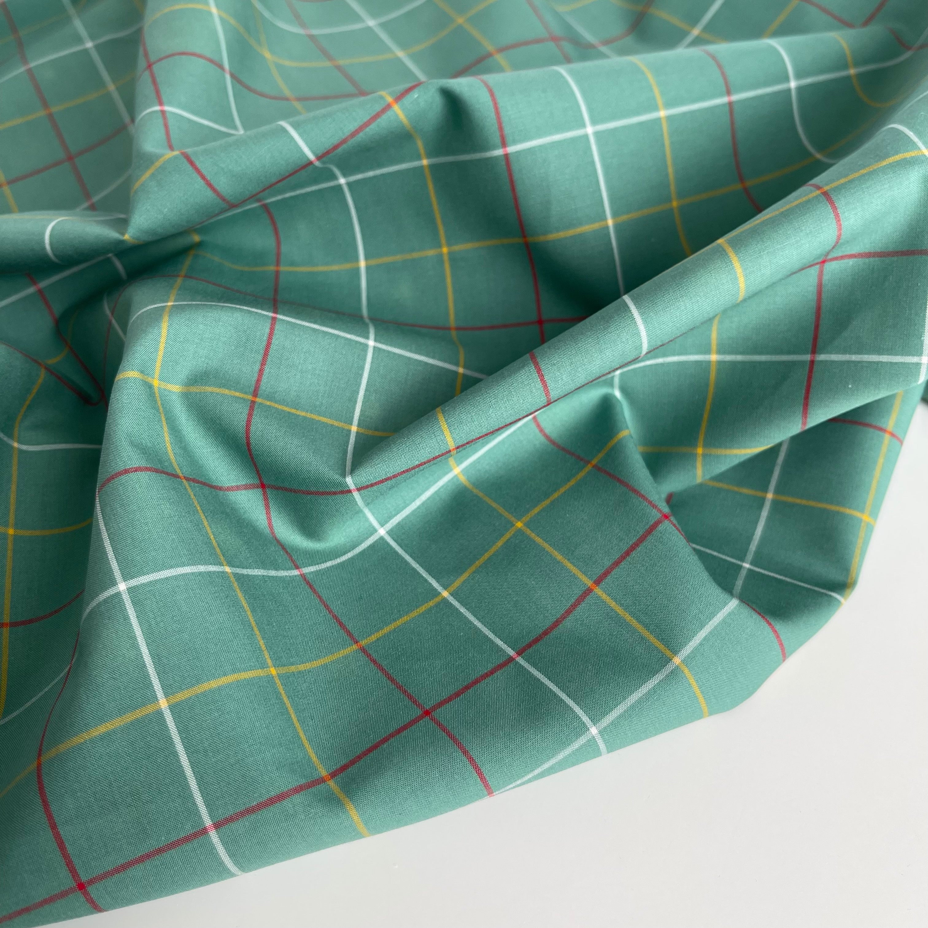 Ex-Designer Checked Green Cotton Fabric