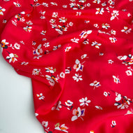 REMNANT 0.55 metre - Flowers on Red Viscose Fabric