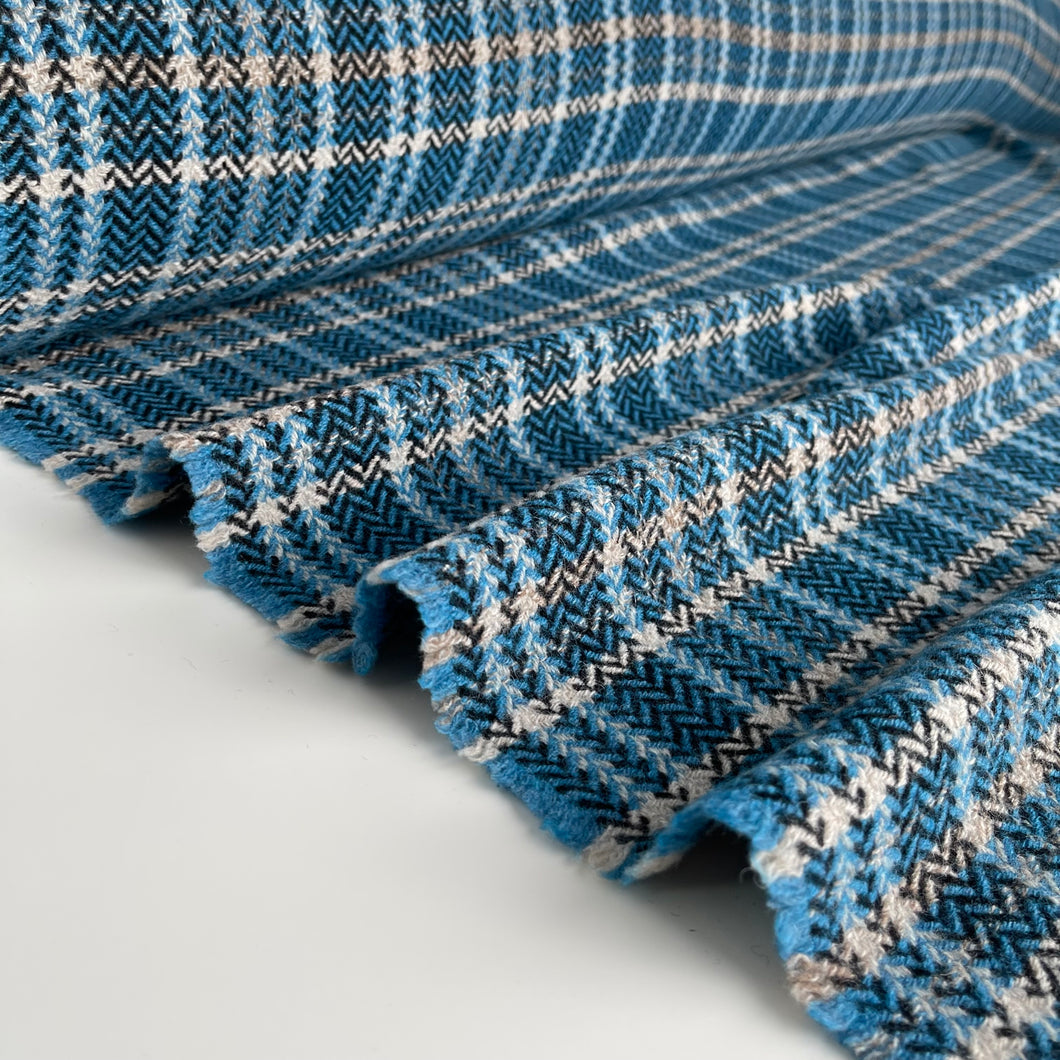 Deadstock Crystal Teal Herringbone Lamb’s Wool Coating Fabric