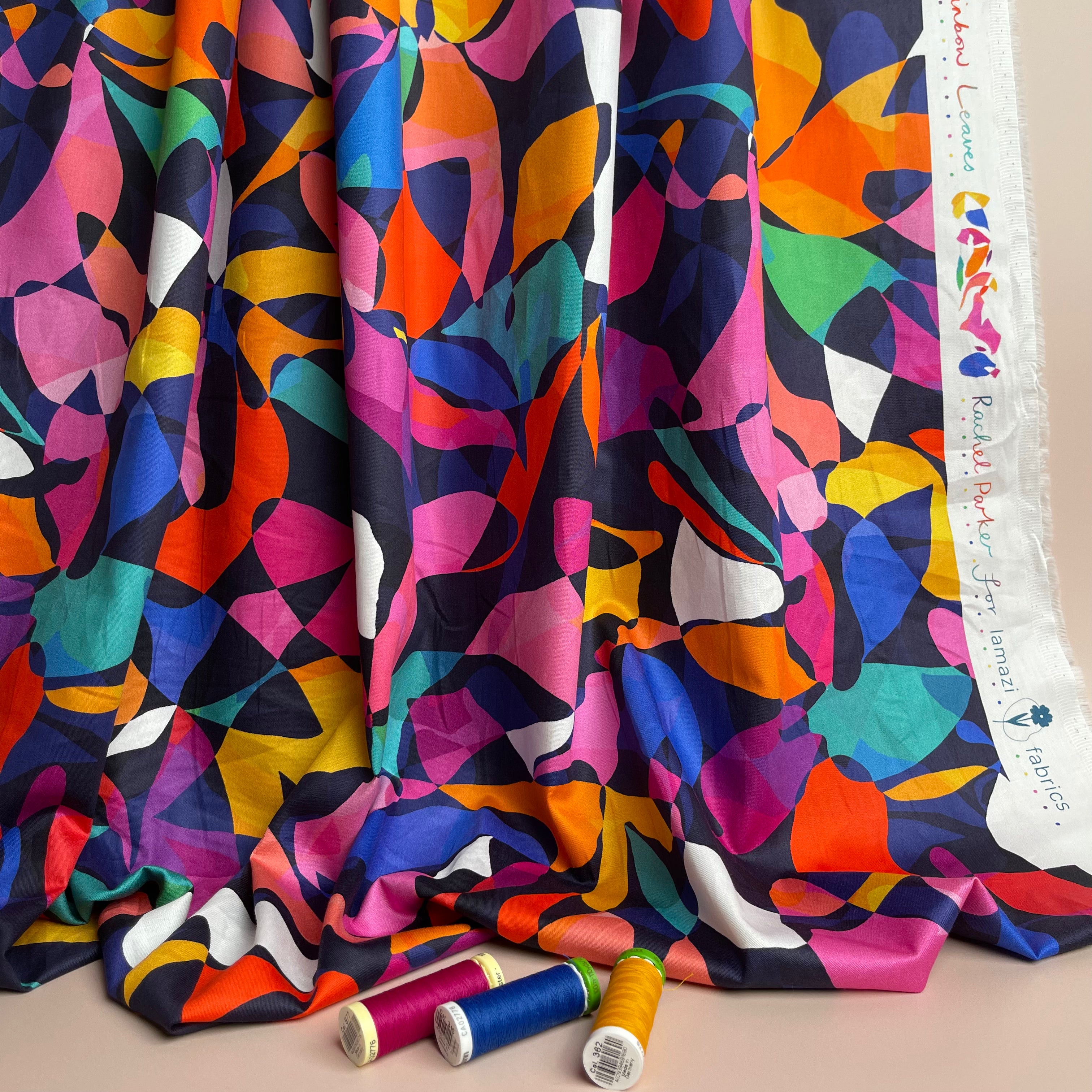 Summer Party - Rainbow Leaves GOTS Organic Cotton Sateen