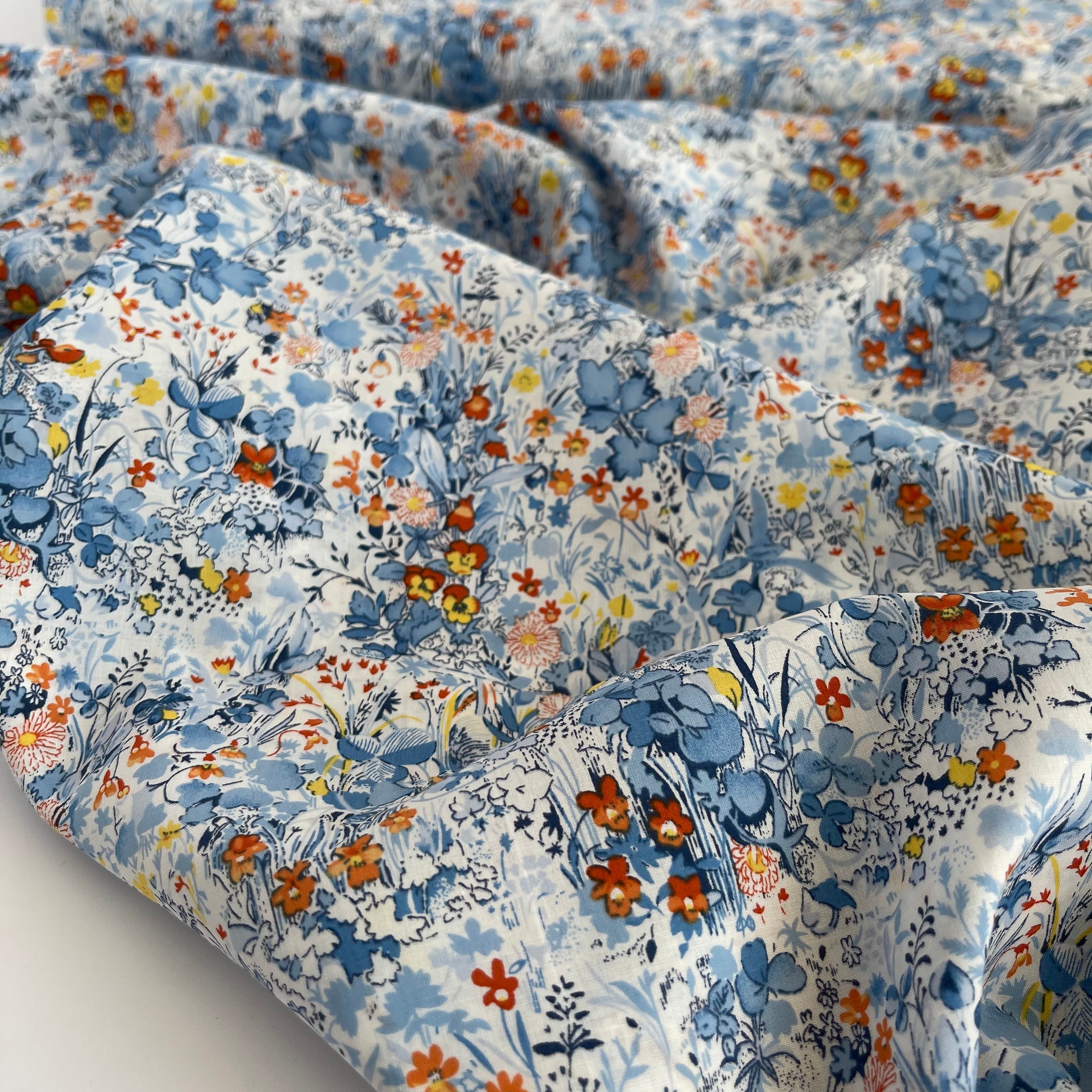 Viola Tricolour Blue Cotton Lawn Fabric