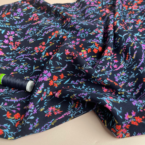 REMNANT 0.53 Metre - Meadow Dark Navy with Lurex Viscose Fabric
