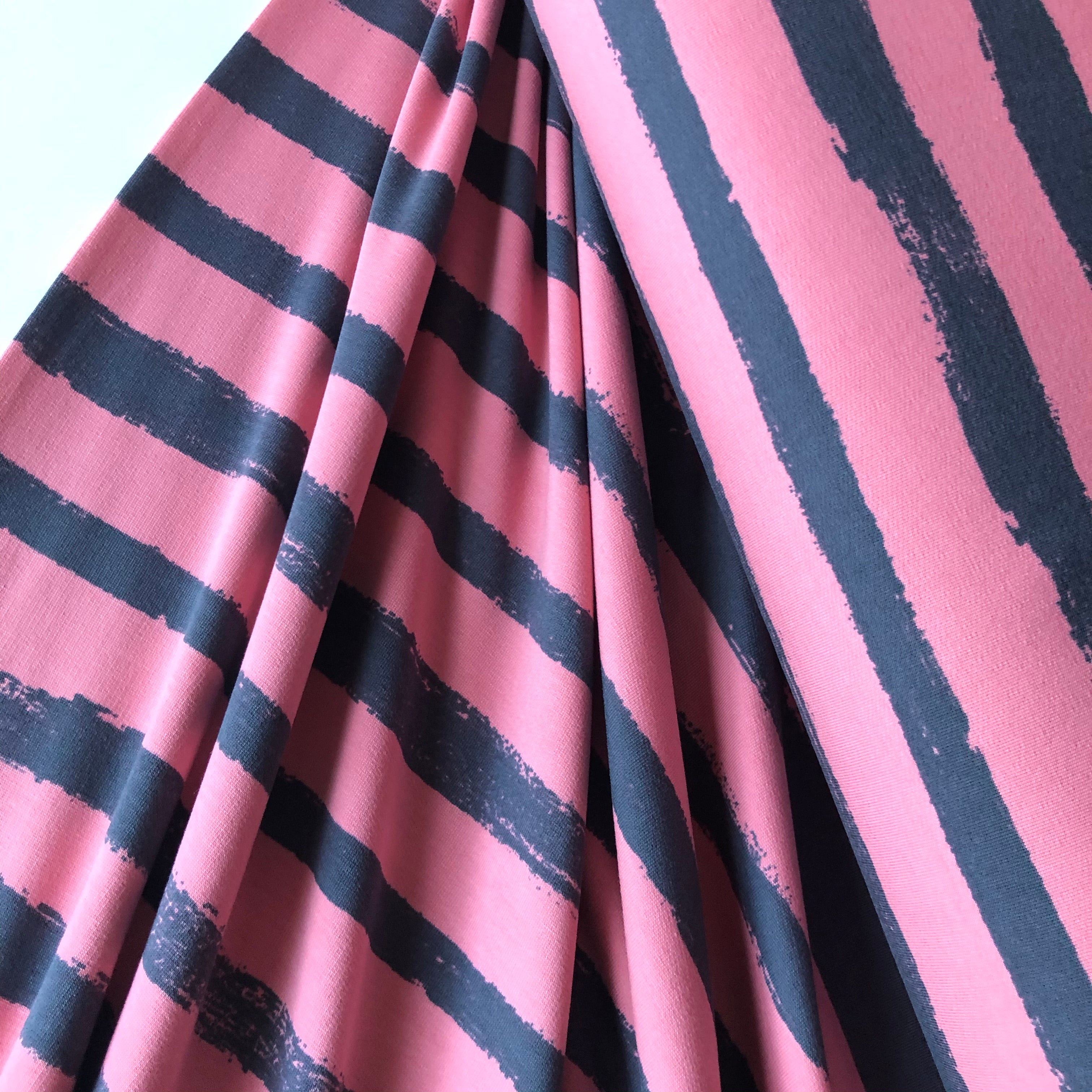 REMNANT 0.30 metre - Groovy Stripes Old Rose / Gray Cotton French Terry