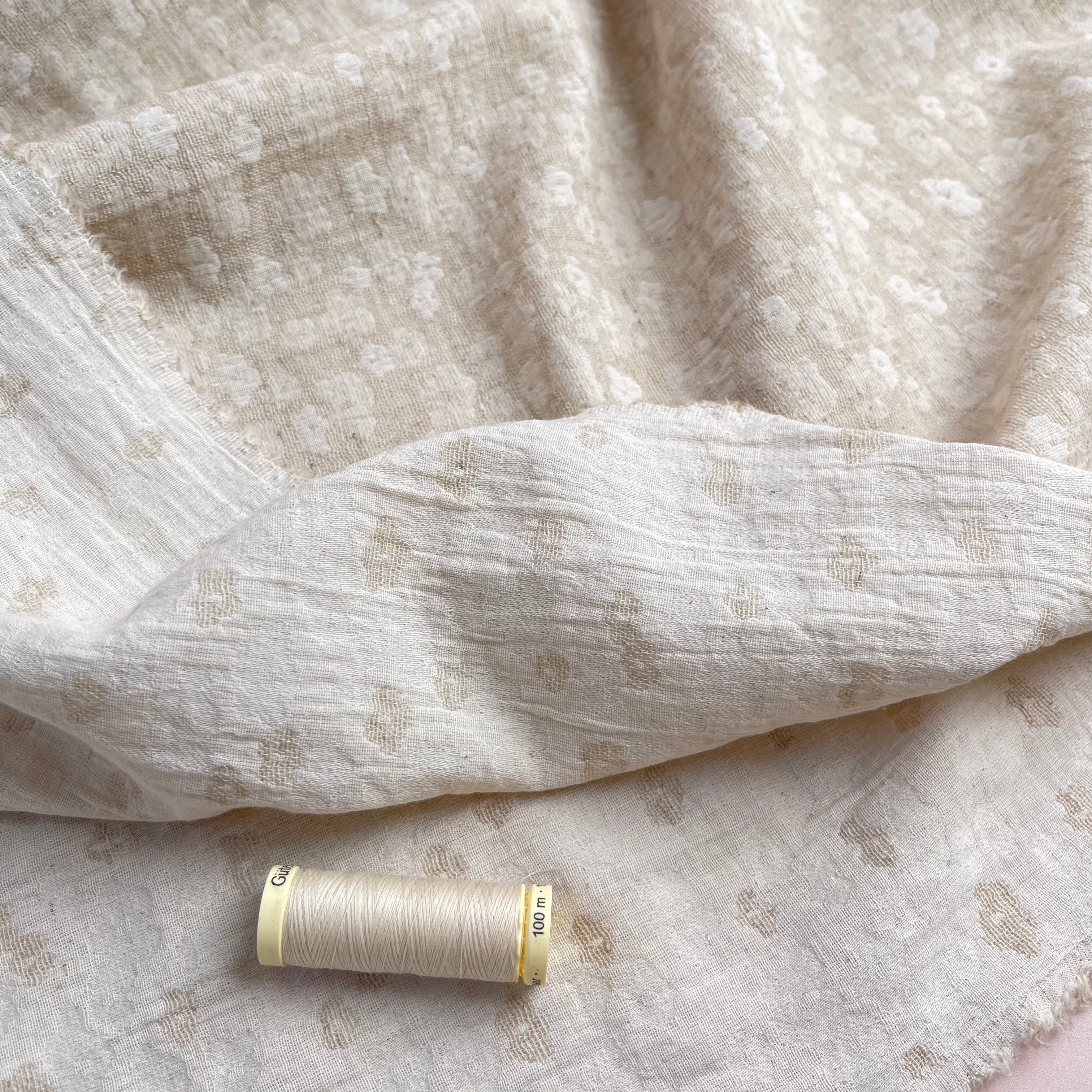Daisies Natural Cotton Linen Jacquard Fabric