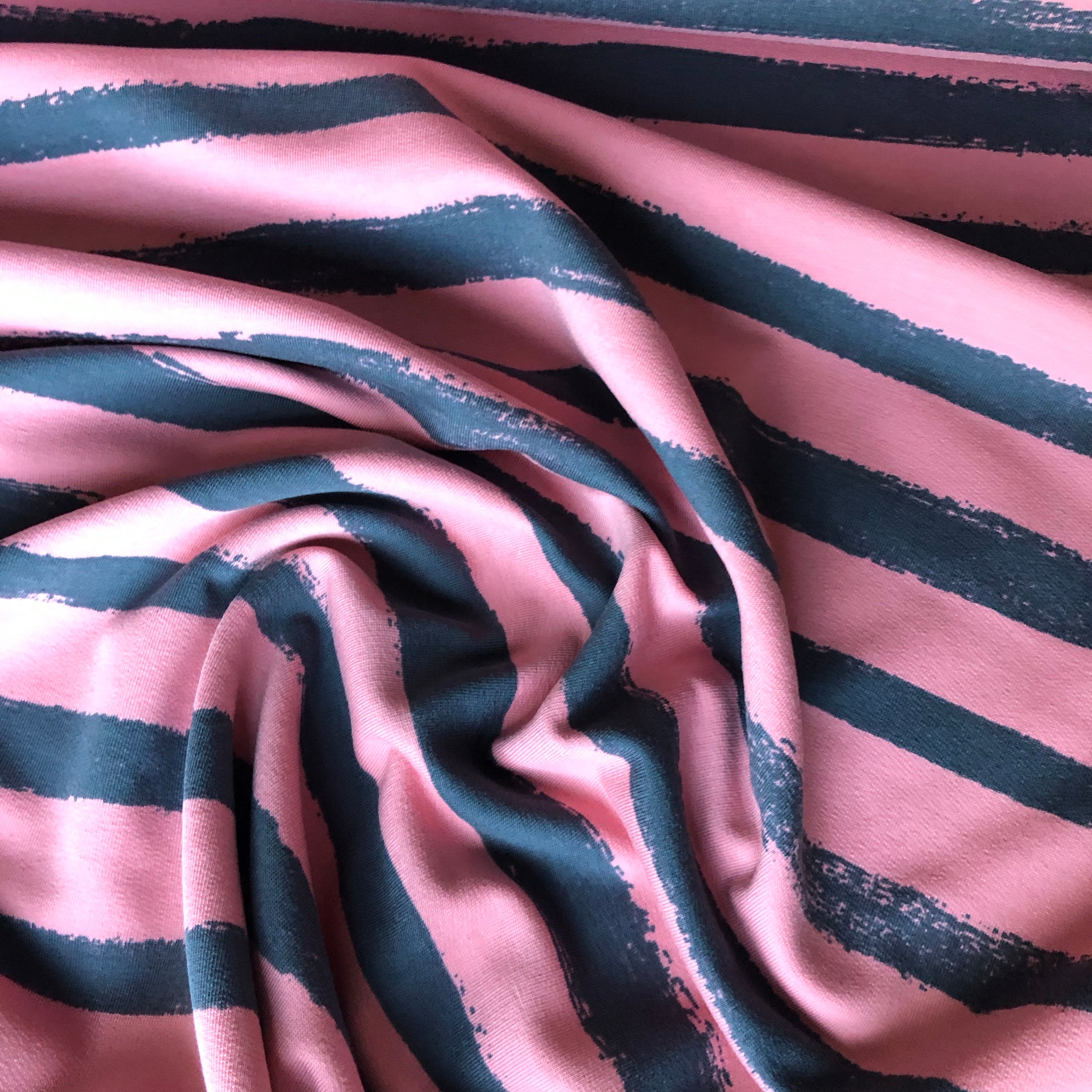 REMNANT 0.30 metre - Groovy Stripes Old Rose / Gray Cotton French Terry
