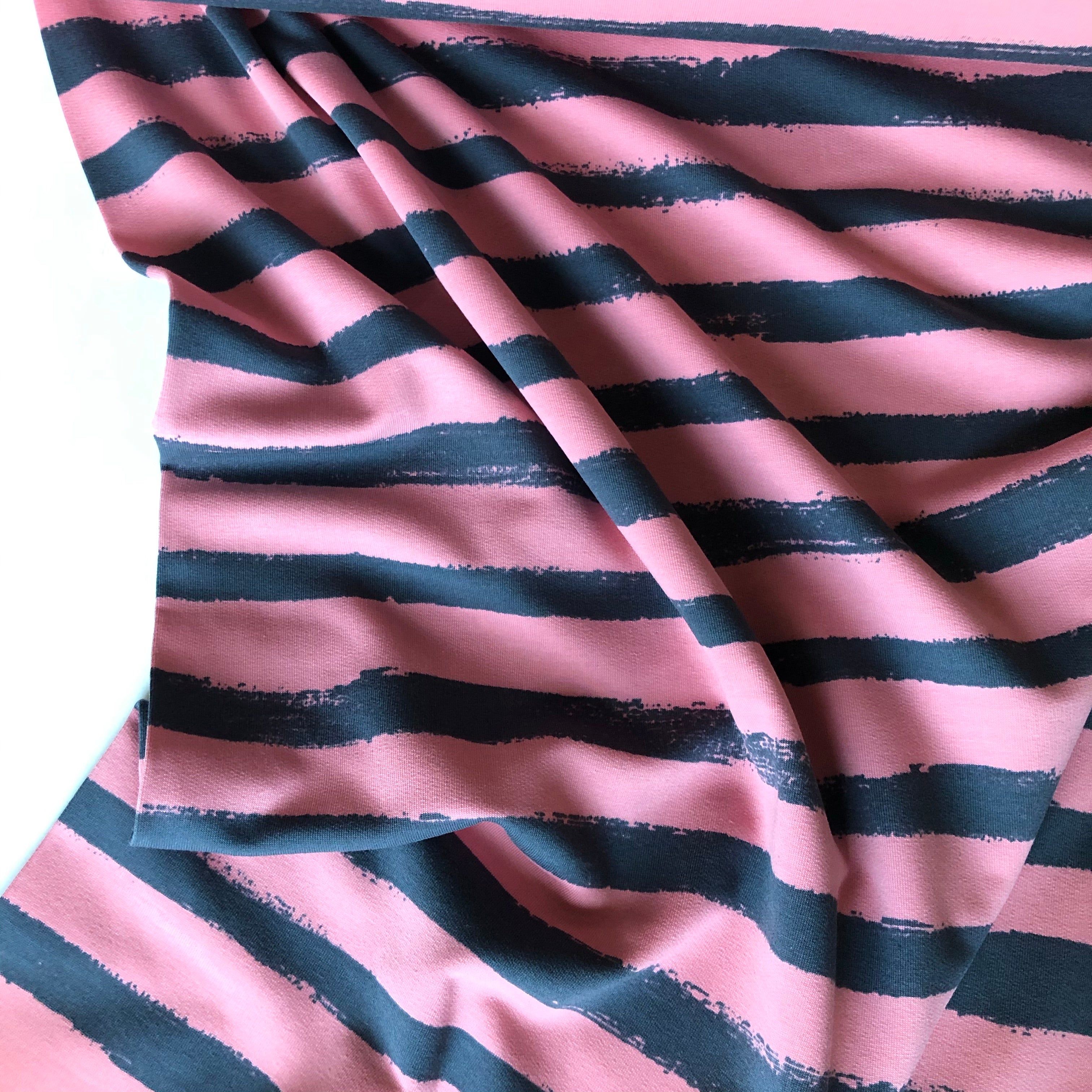 REMNANT 0.30 metre - Groovy Stripes Old Rose / Gray Cotton French Terry
