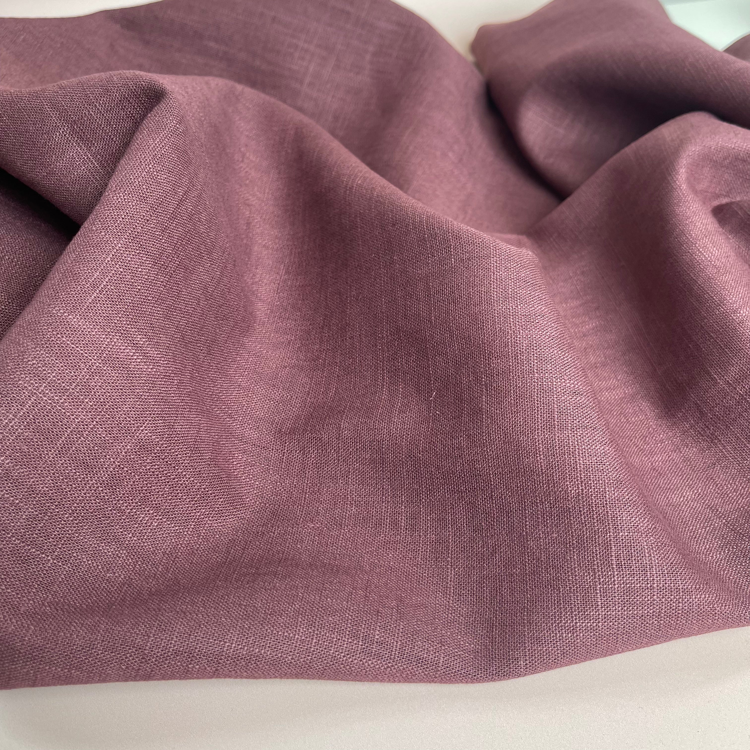 Breeze Cream Aubergine - Enzyme Washed Pure Linen Fabric