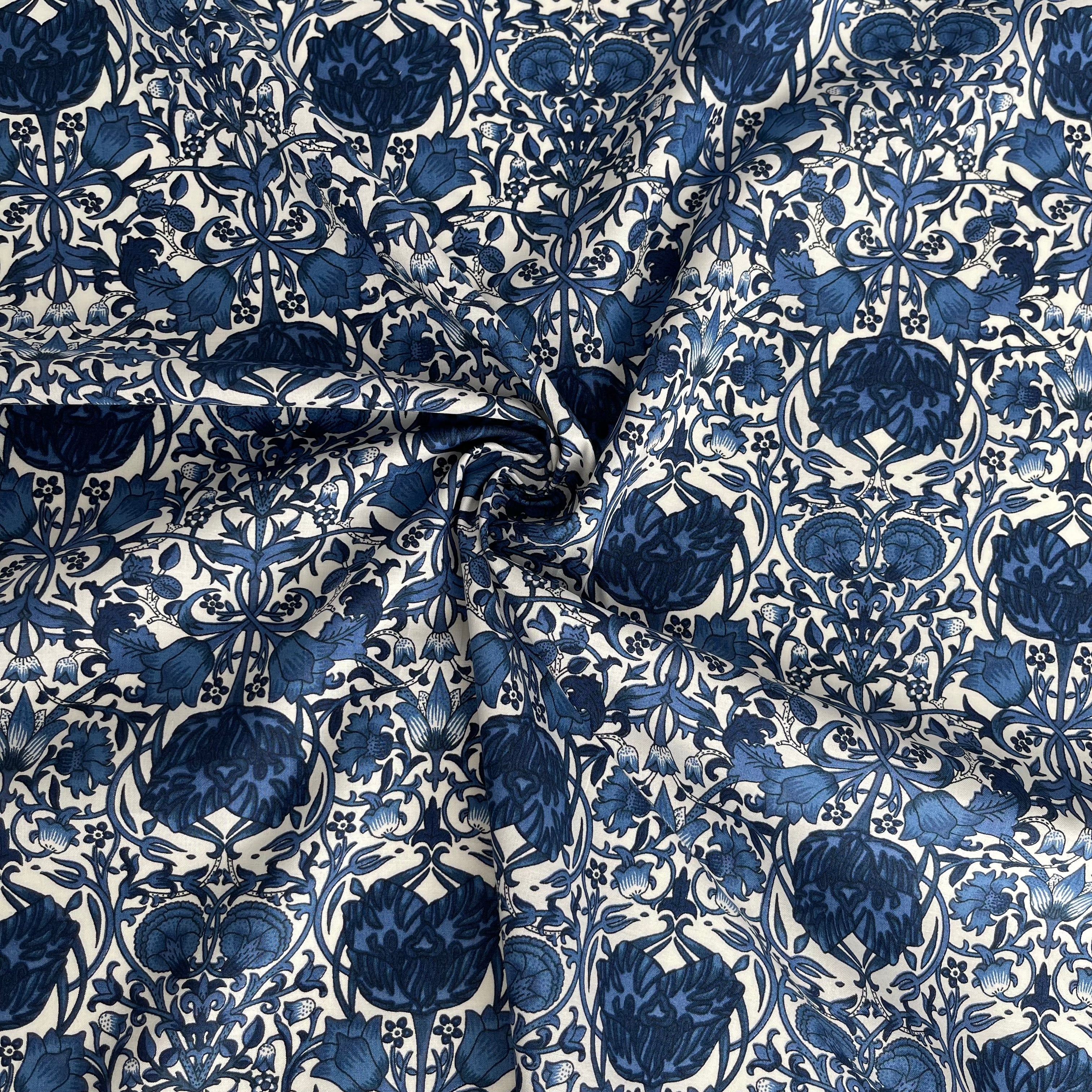 REMNANT 2 Metres - Morris Navy Cotton Lawn Fabric