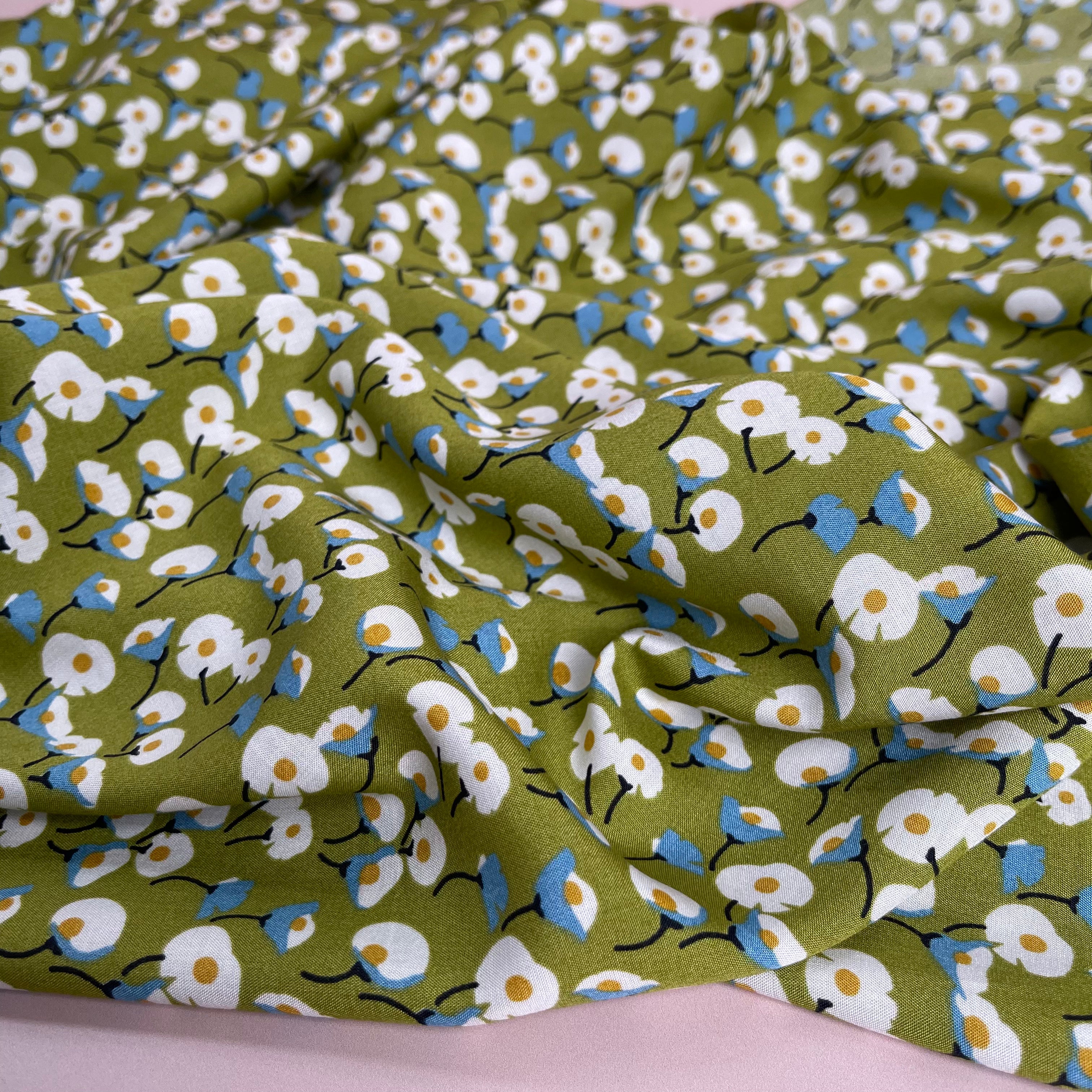 Calla Lily Green Viscose Fabric