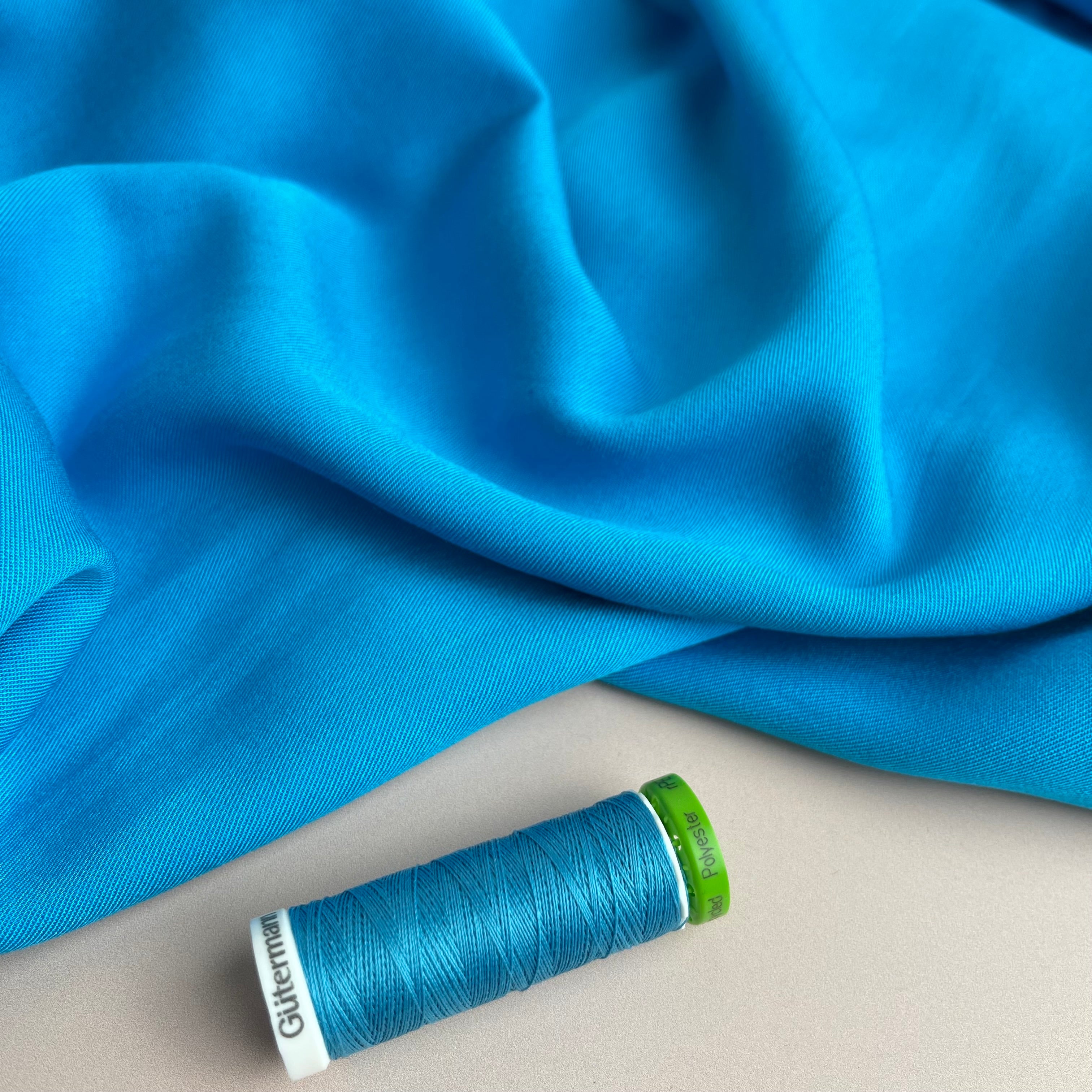 REMNANT 0.58 Metre - Grandeur Turquoise Blue Viscose Twill Dress Fabric
