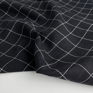 Monochrome Checks Black Linen Fabric