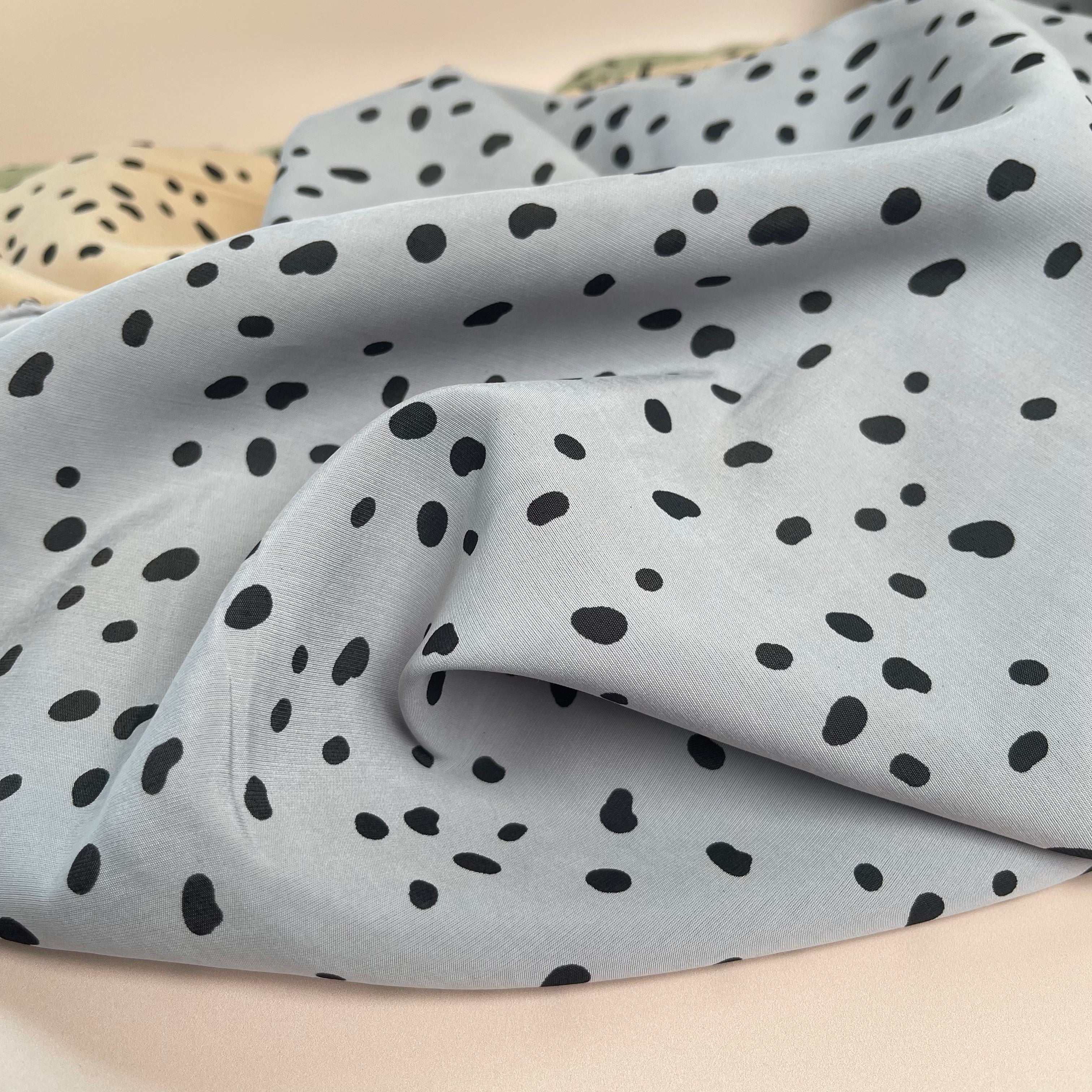 REMNANT 1.83 Metres - Irregular Dots Soft Grey Sandwashed Viscose Fabric