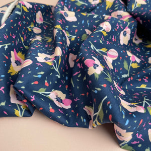 Rosa on Navy Cotton Lawn Fabric