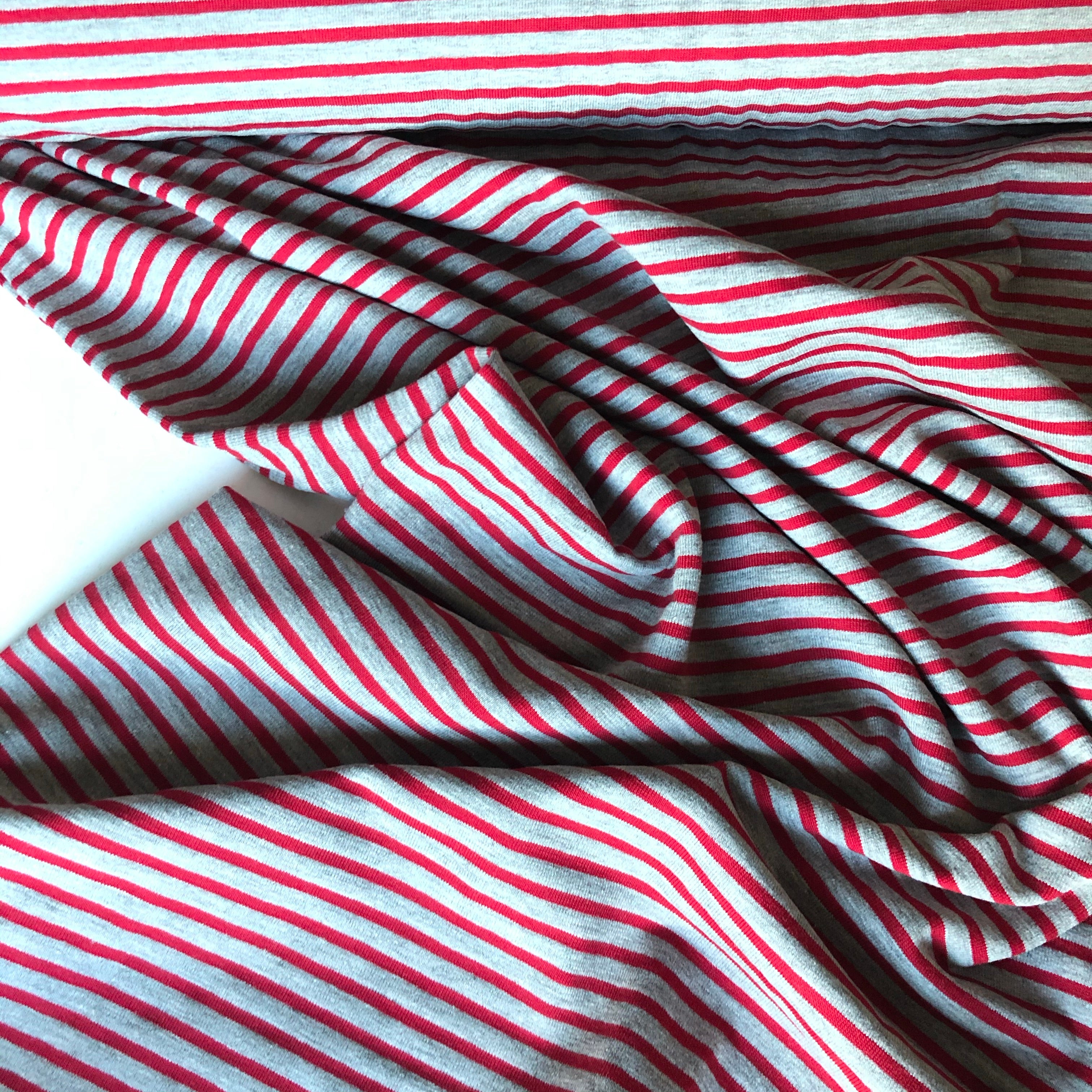 Grey with Red Small Stripe Cotton Jersey