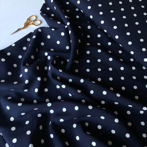 Classic Polka Dot Dark Navy Viscose Fabric
