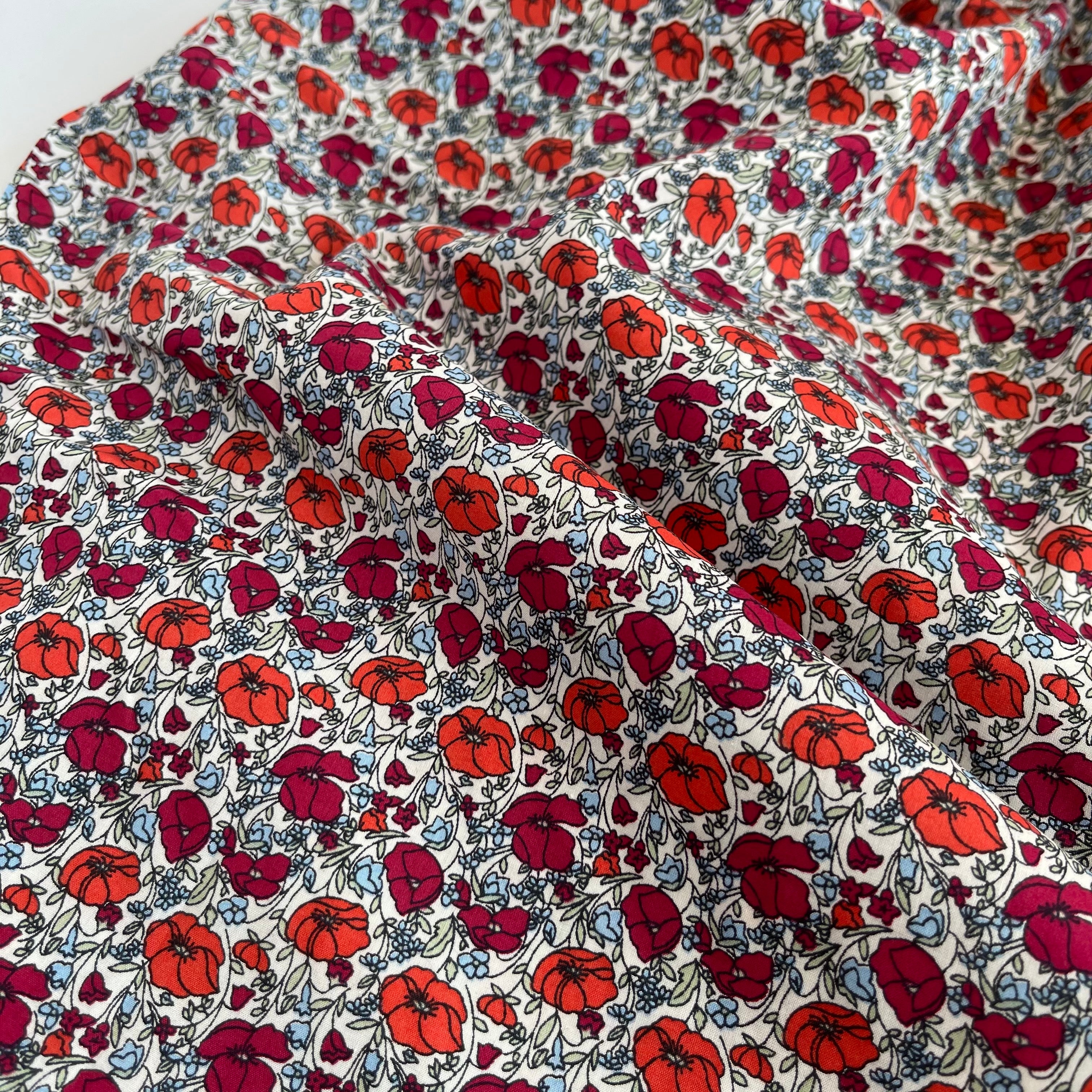 Poppies Red Cotton Lawn Fabric