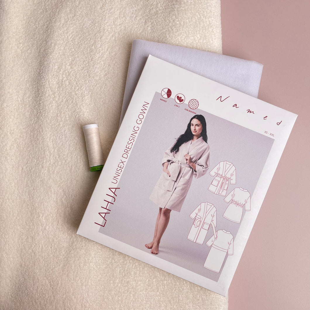 Sewing Kit - LAHJA Unisex Dressing Gown in Cream Soft Velvet Terry Towelling