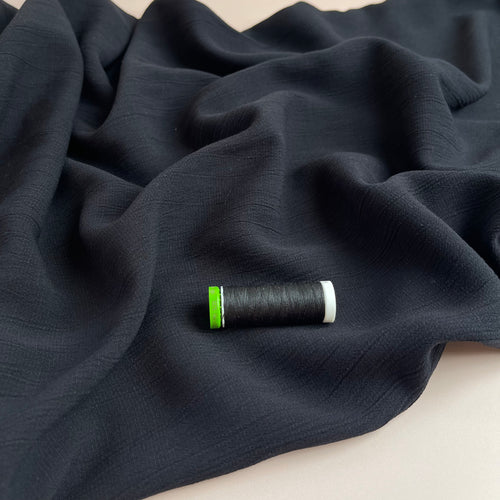 REMNANT 0.52 Metre - Crinkle Viscose Linen Blend Fabric in Black