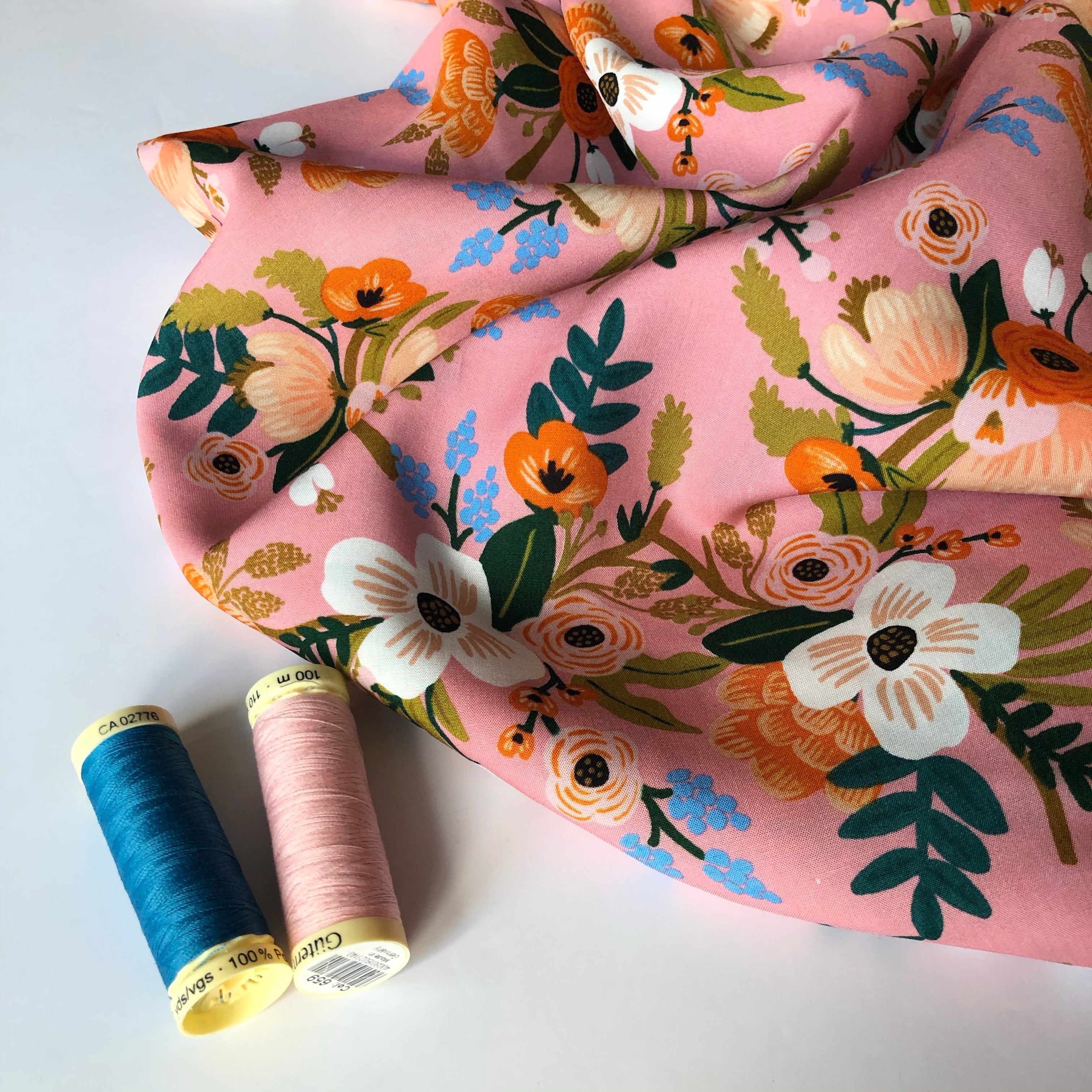 Rifle Paper Co - Birch Floral Coral Rayon Fabric from Amalfi