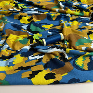 REMNANT 2.3 Metres (Test hole measuring 18cm at 77cm from edge) - Pixel Flowers in Blue Viscose Jersey Fabric