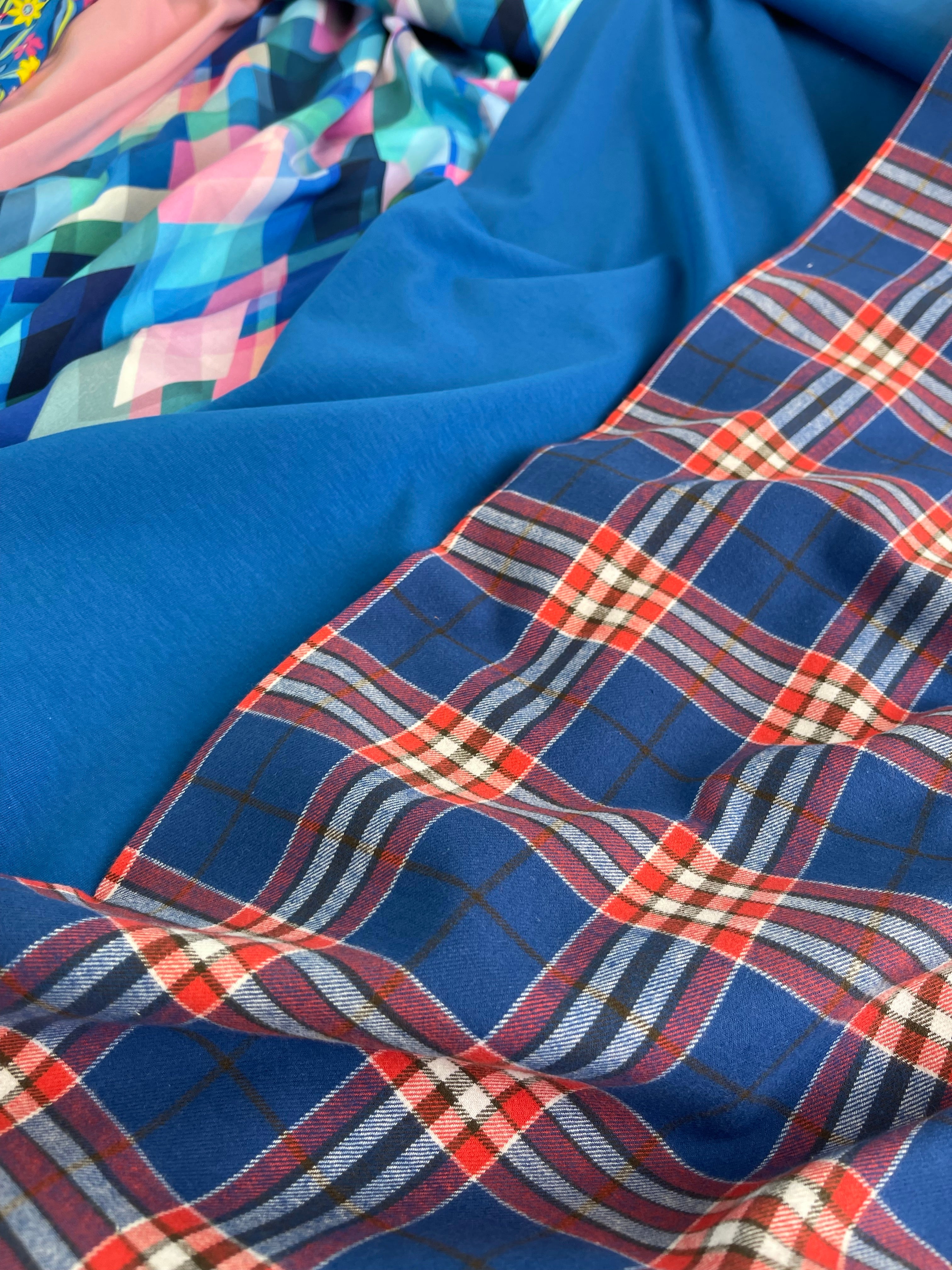 Highland Cobalt with Red Yarn Dyed Cotton Flannel