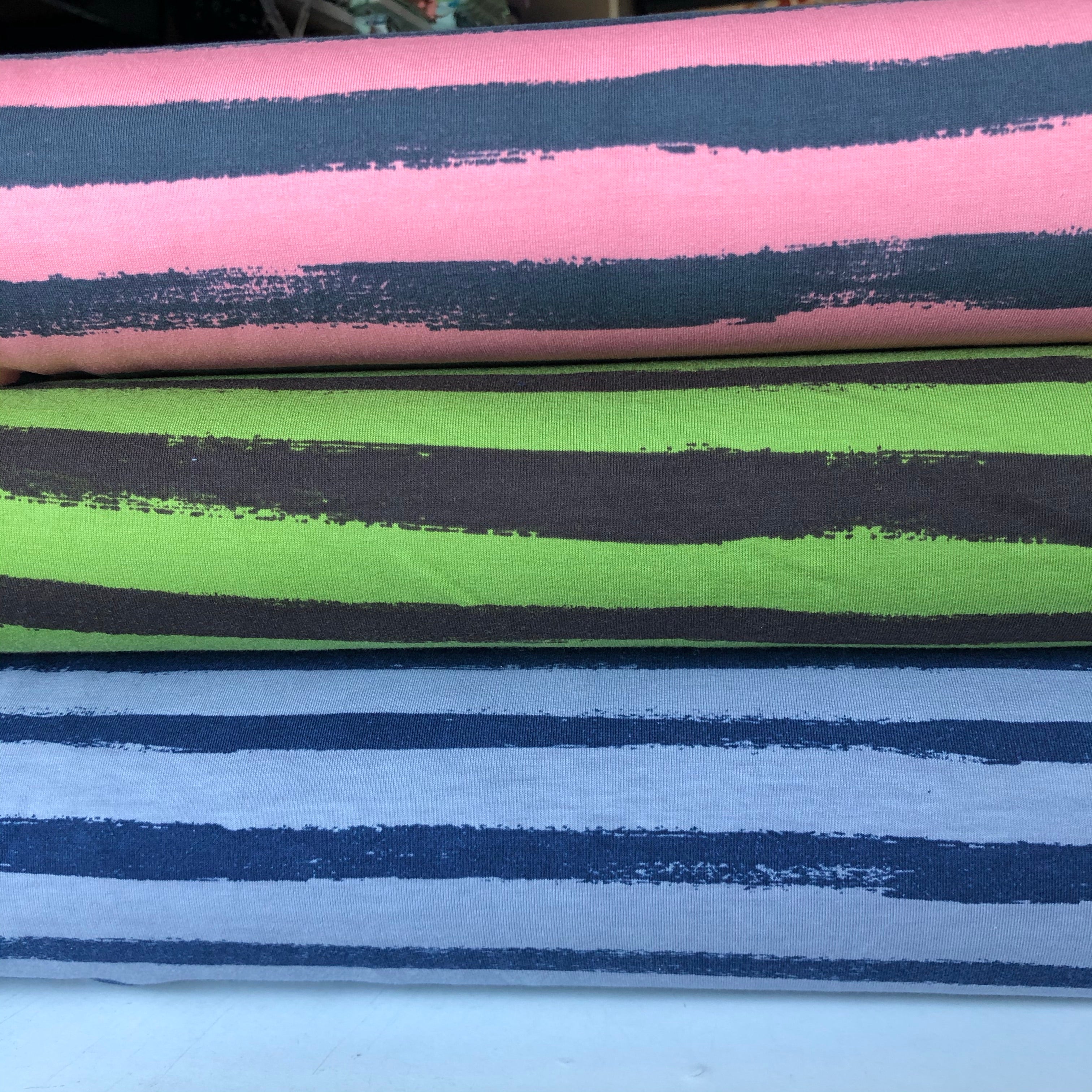 REMNANT 0.30 metre - Groovy Stripes Old Rose / Gray Cotton French Terry
