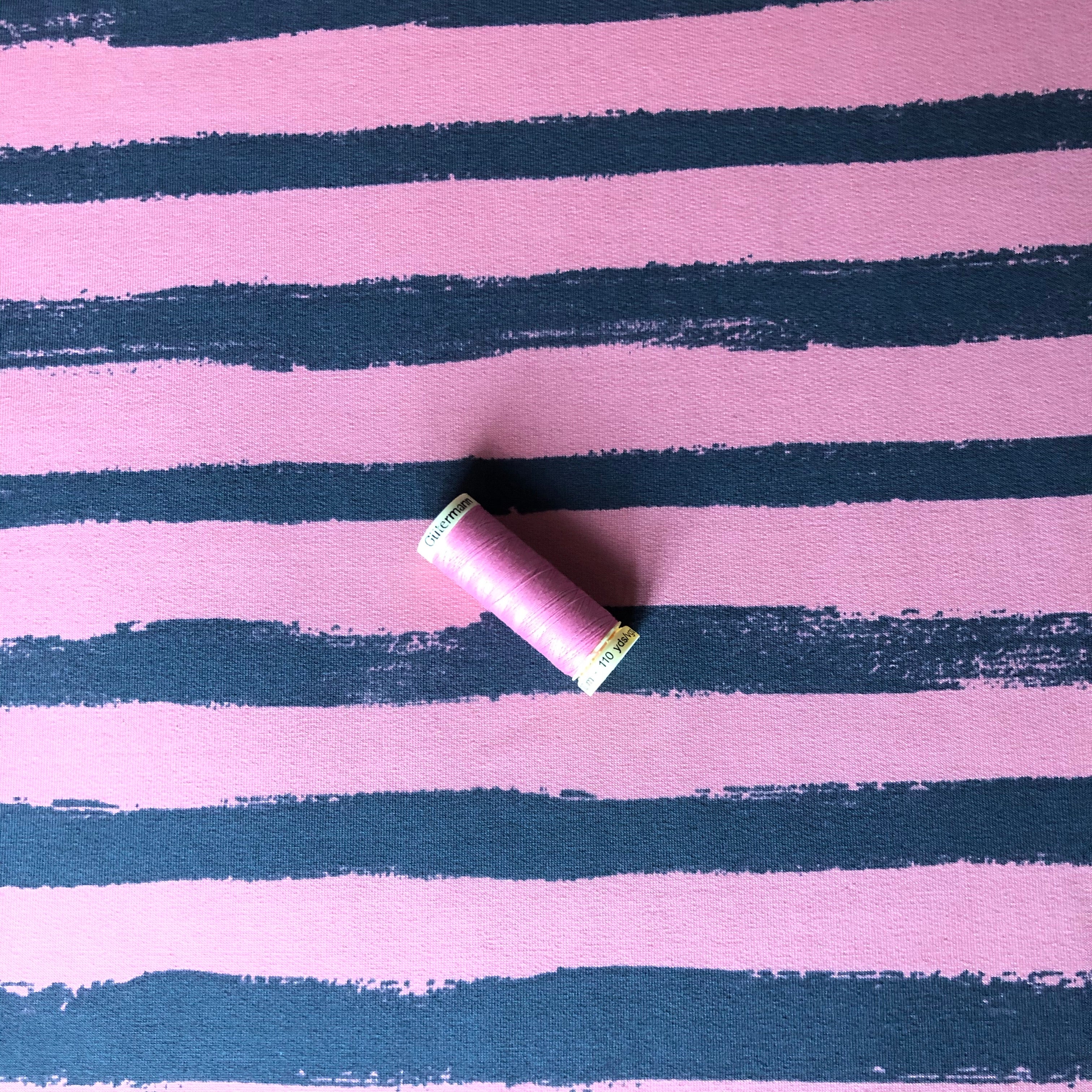 REMNANT 0.30 metre - Groovy Stripes Old Rose / Gray Cotton French Terry