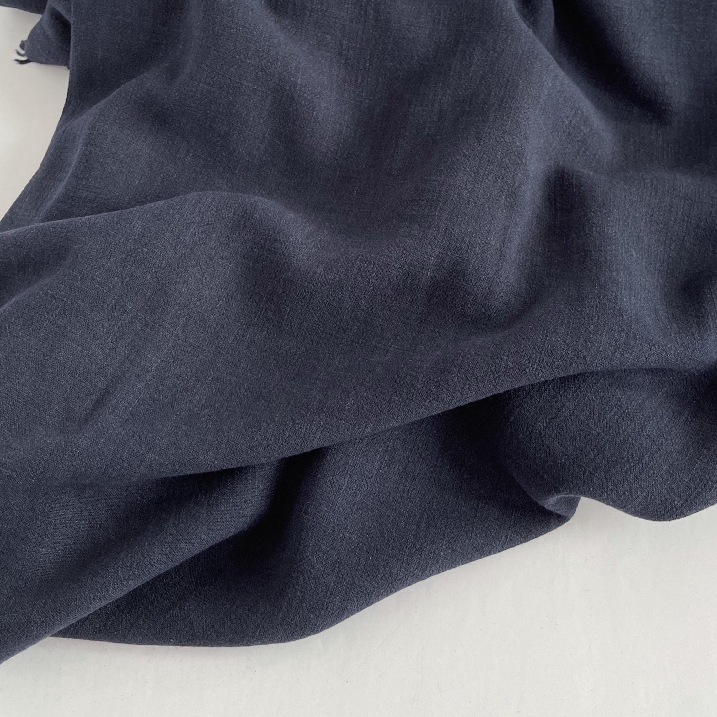 REMNANT 1 Metre - Flow Dark Navy Viscose Linen Blend Dress Fabric