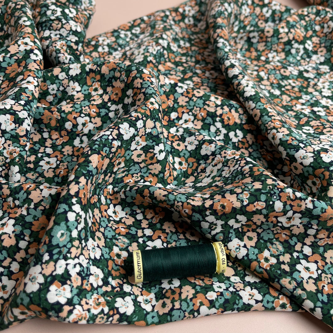 Ditsy Meadow on Forest Green Viscose Fabric