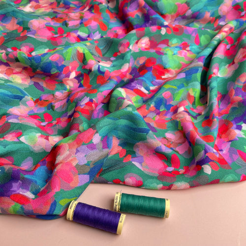 Summer Party - Lupine Petals Green Morracain Soft Viscose Crepe (more due soon)